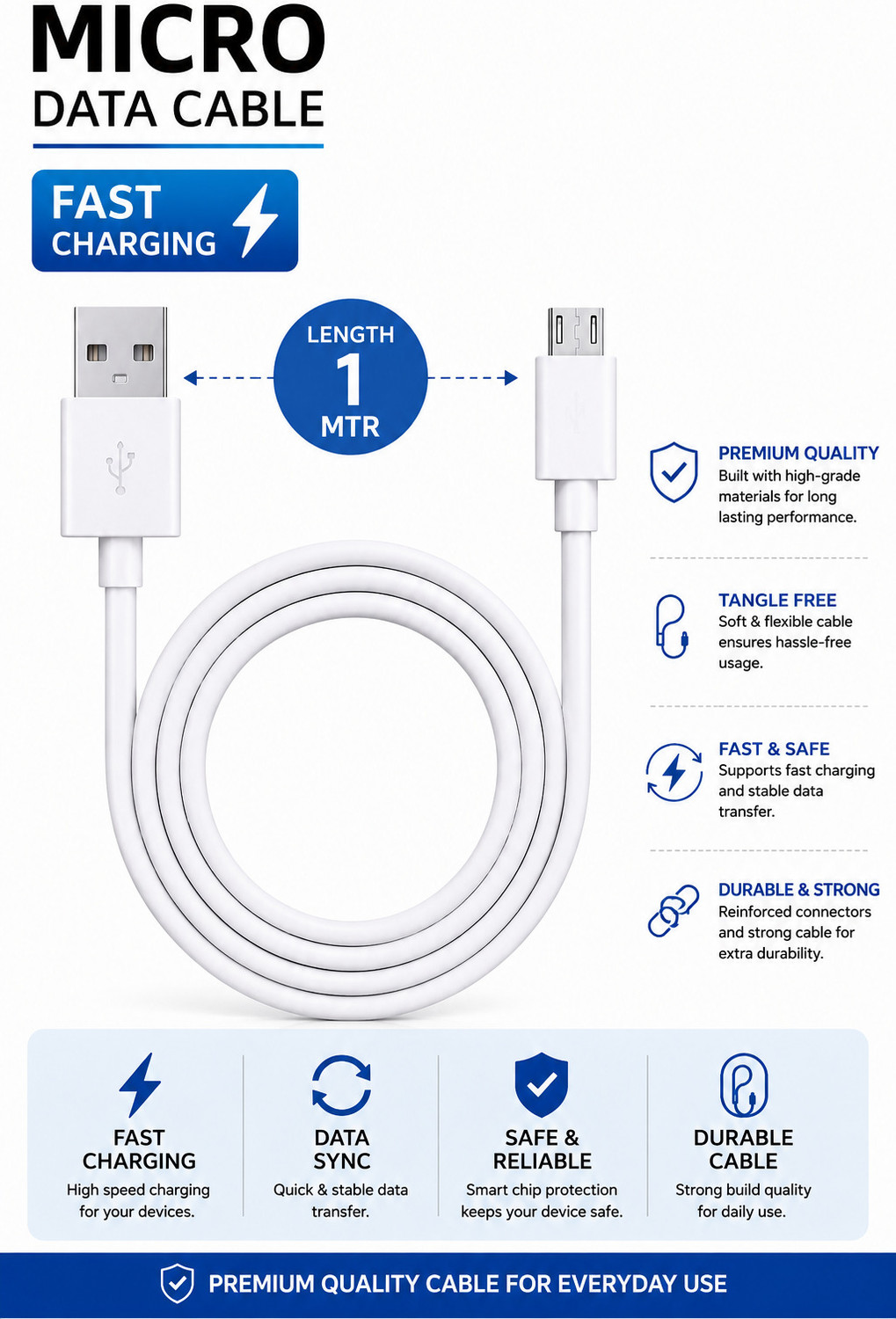 Image of Ziminda Micro USB Cable 1 m 100w fast charging data cable micro