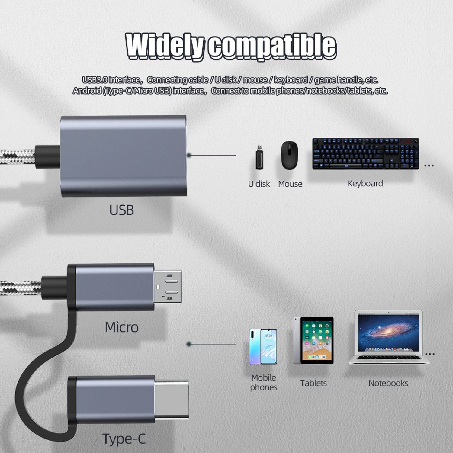 RPMSD 0.15m 2 in 1 Type C & Micro USB to USB Female OTG Cable - Image 4