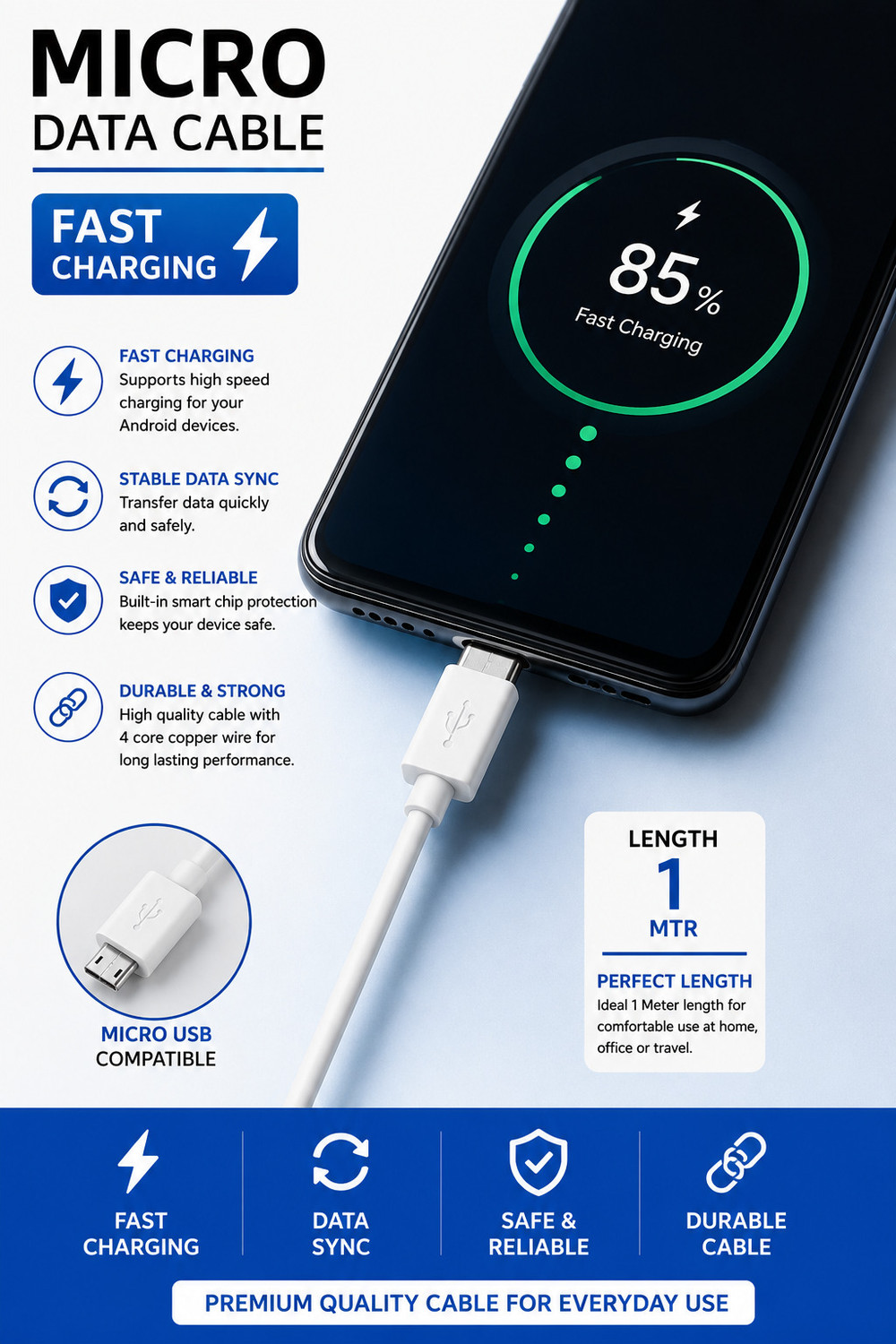 Image of Ziminda Micro USB Cable 1 m 100w fast charging data cable micro