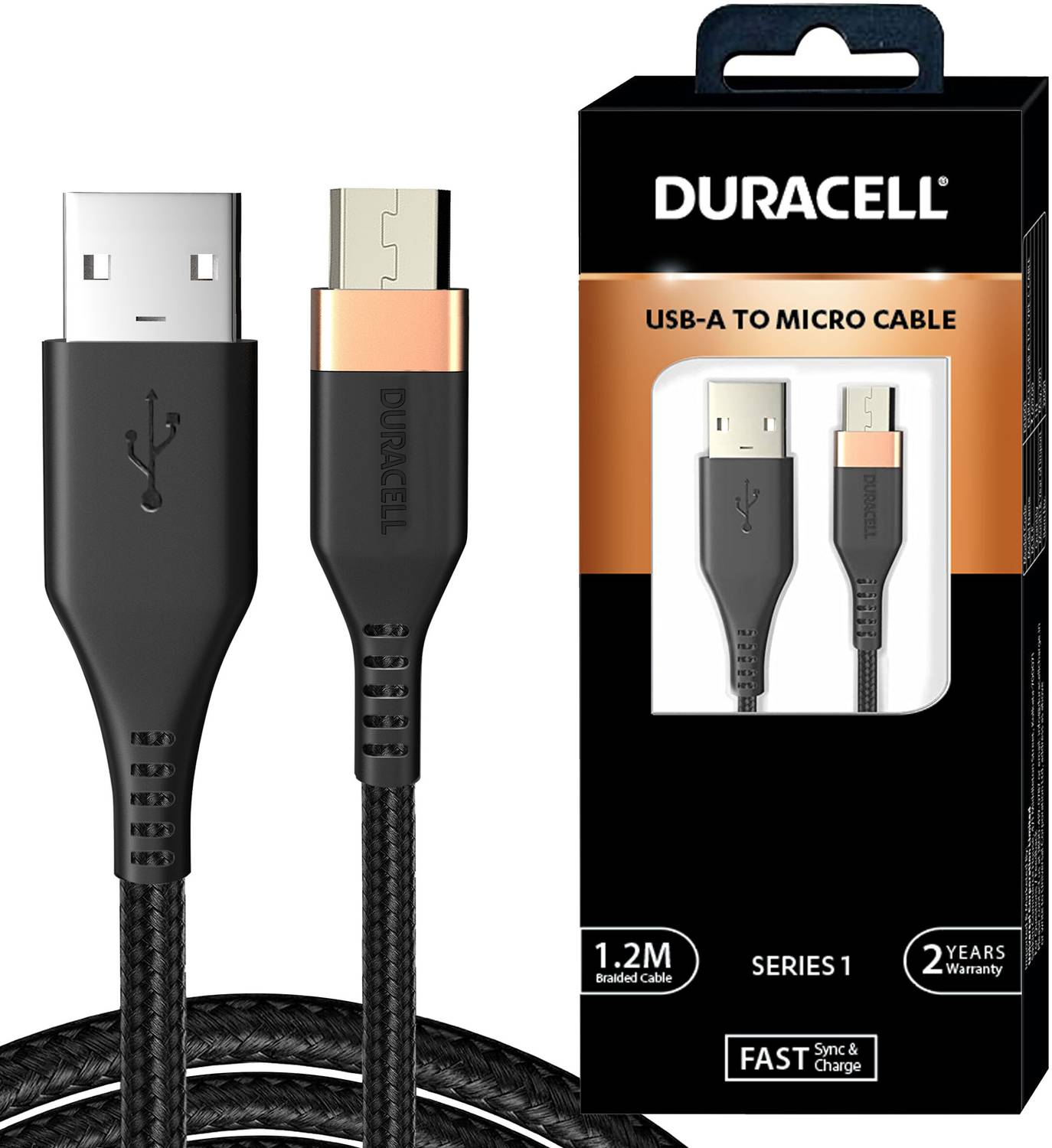 DURACELL Micro USB Cable 2 A 1.2 m Aluminum Foil USB A to Micro Cables, 2A Braided Sync & Quick Charging Cable, 3.9 Feet (1.2M)