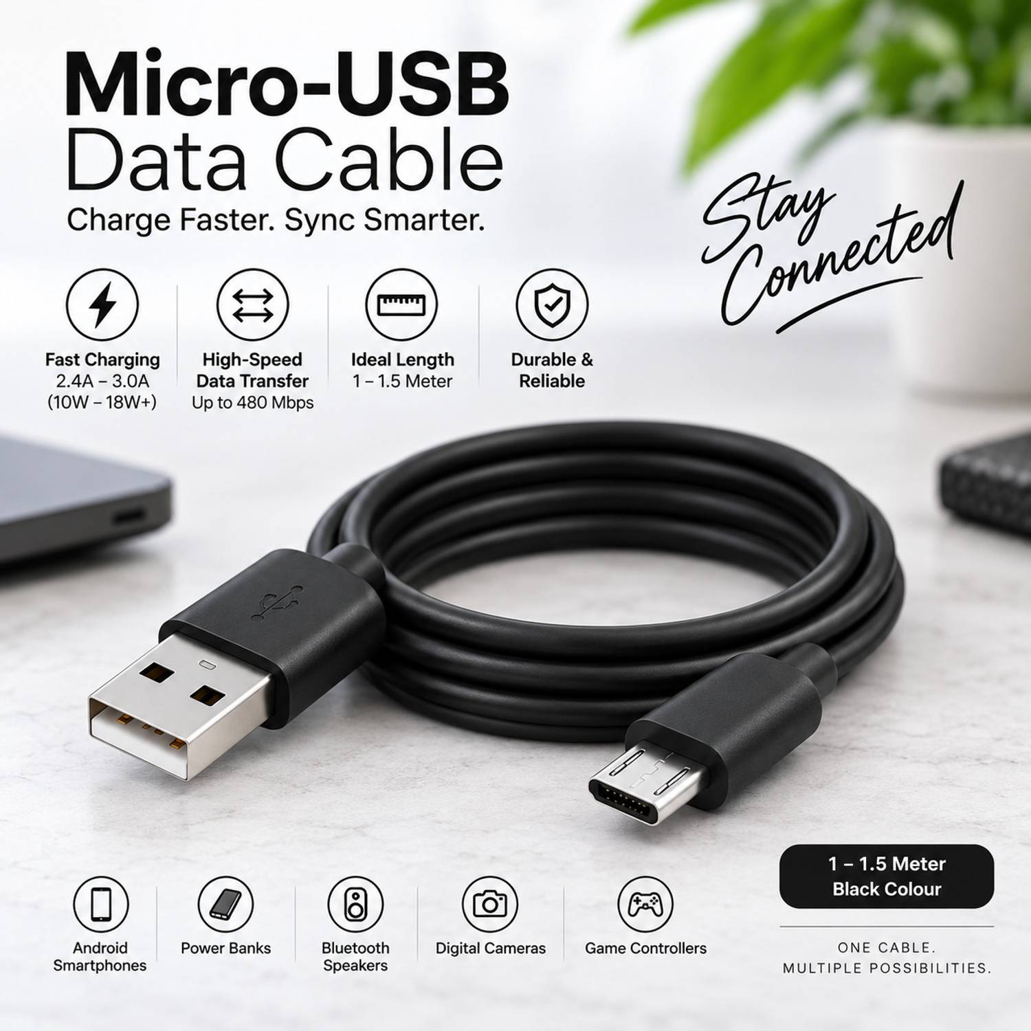 electronex Micro USB Cable 1.5 m MUD-001
