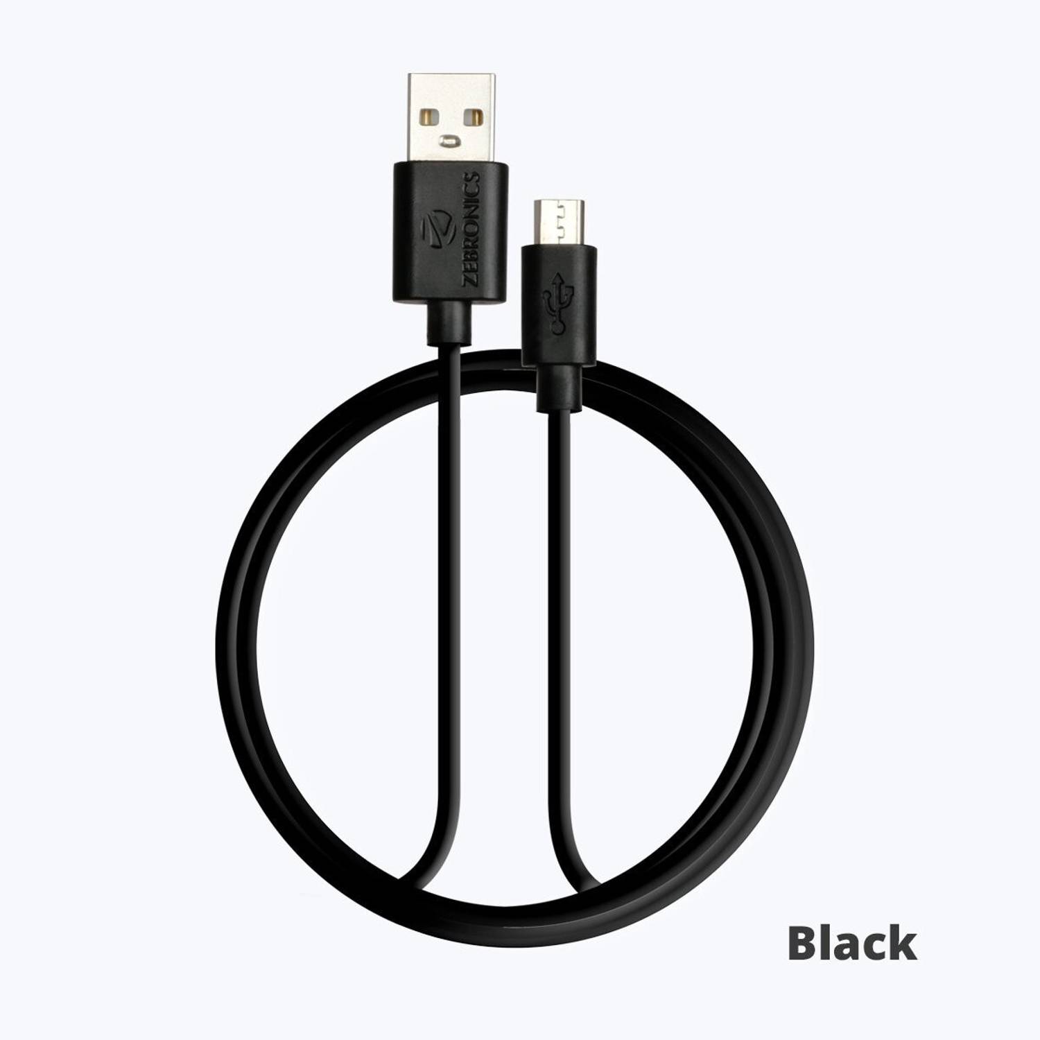 ZEBRONICS Micro USB Cable 2 A 1 m ZEB-UMC102 high-quality that supports up to 2.1A.
