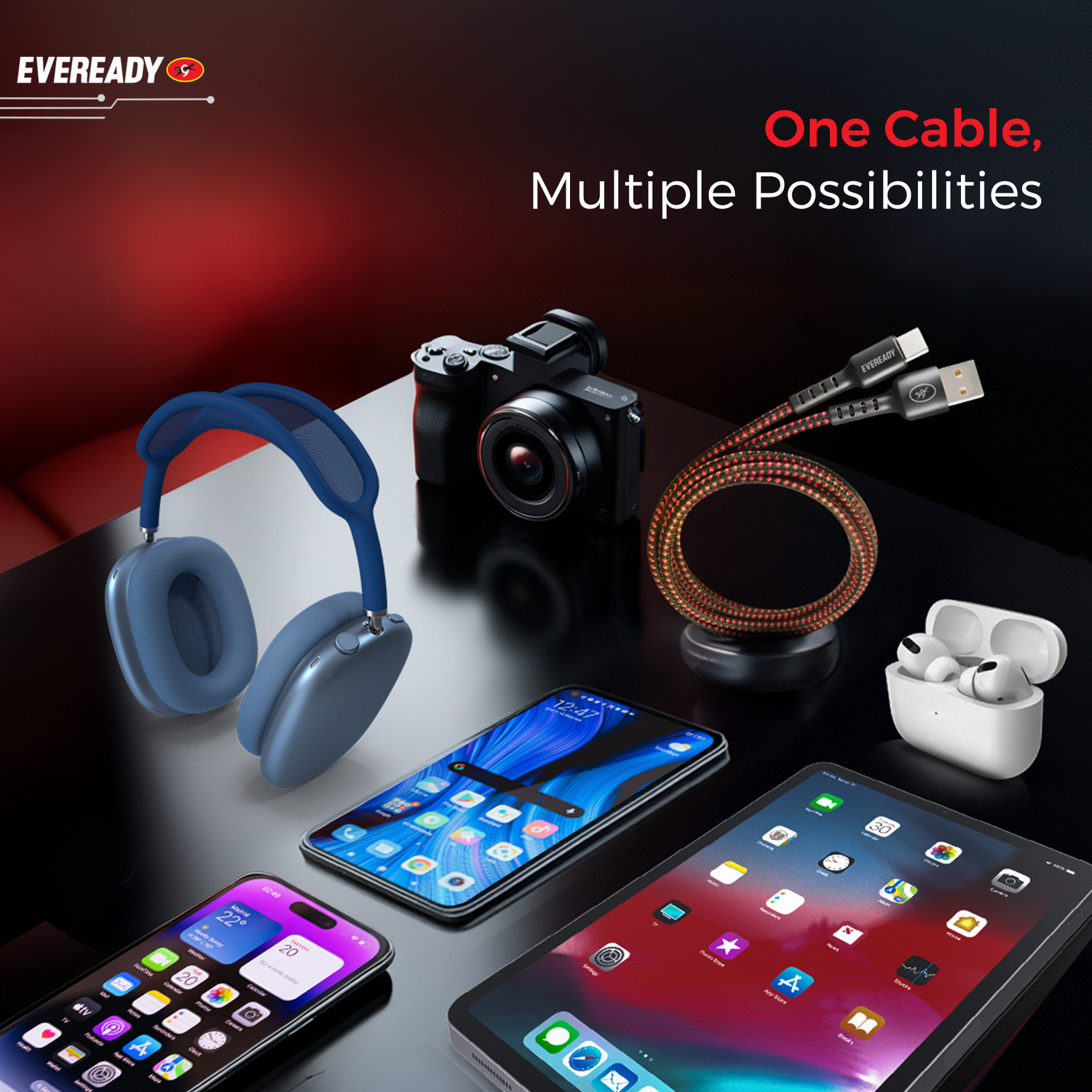 Image of Eveready USB Type C Cable 1.5 m A to C (Compatible with Mobile, Black, USB Type A To USB Type C)