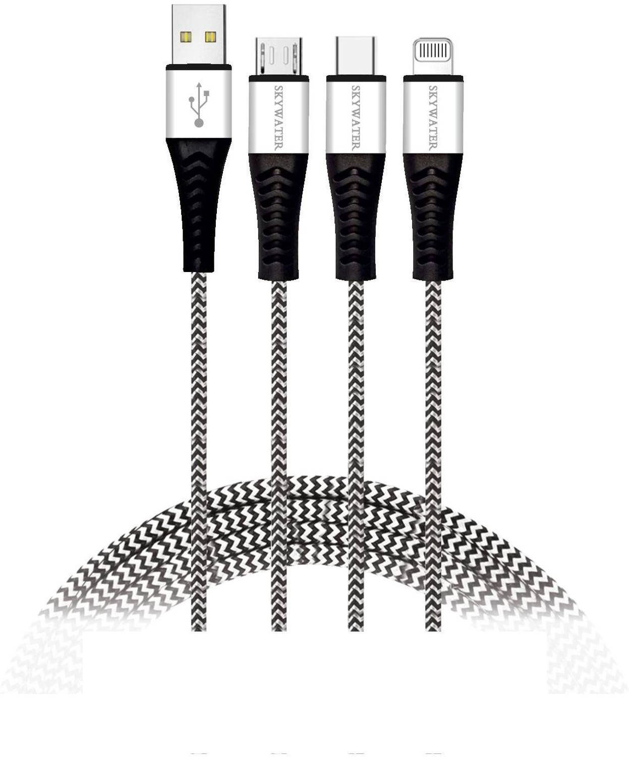 SKYWATER USB Type C Cable 2.4 A 1 m Metal Braided 938 3 in 1 cable (Lightining , Tyoe C , Micro USB)