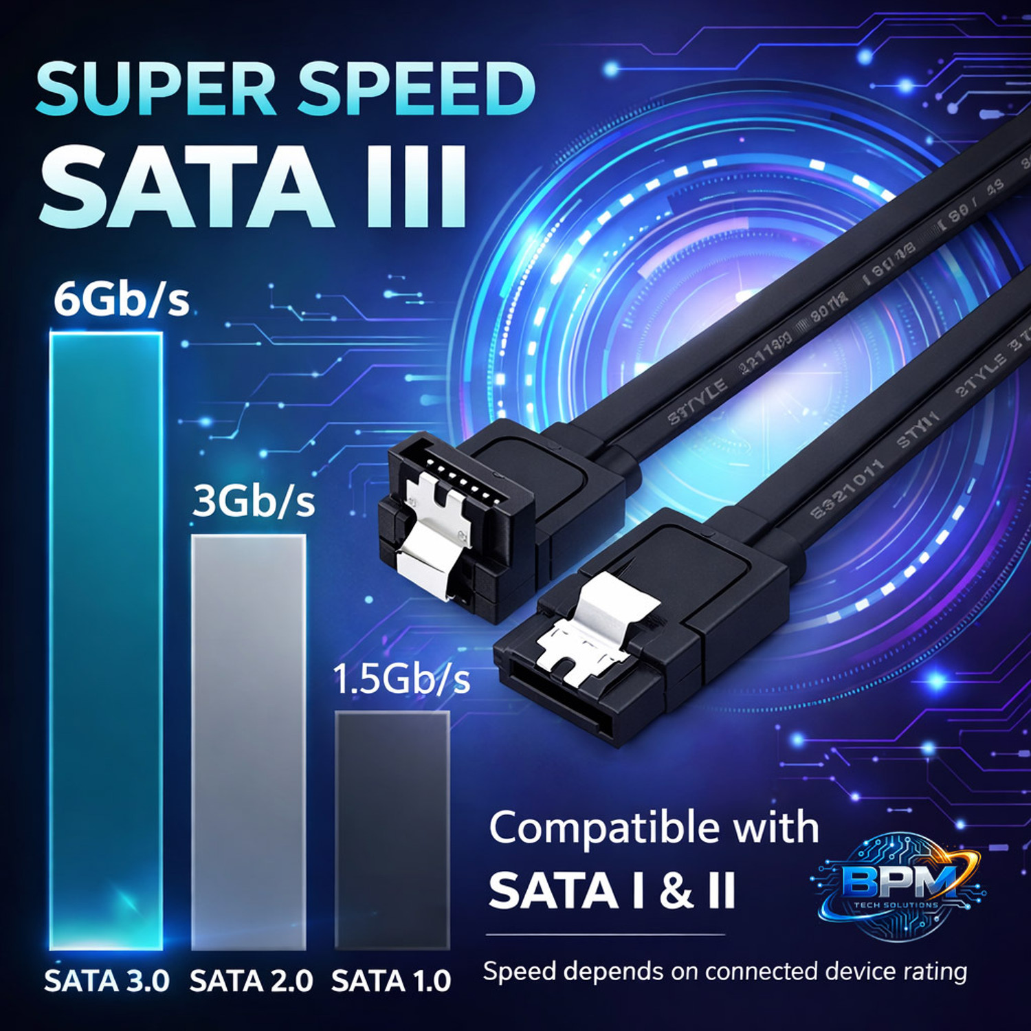 Image of BPM Tech Power Sharing Cable 0.5 m SATA High Speed Data Cable 50cm with Locking Clip