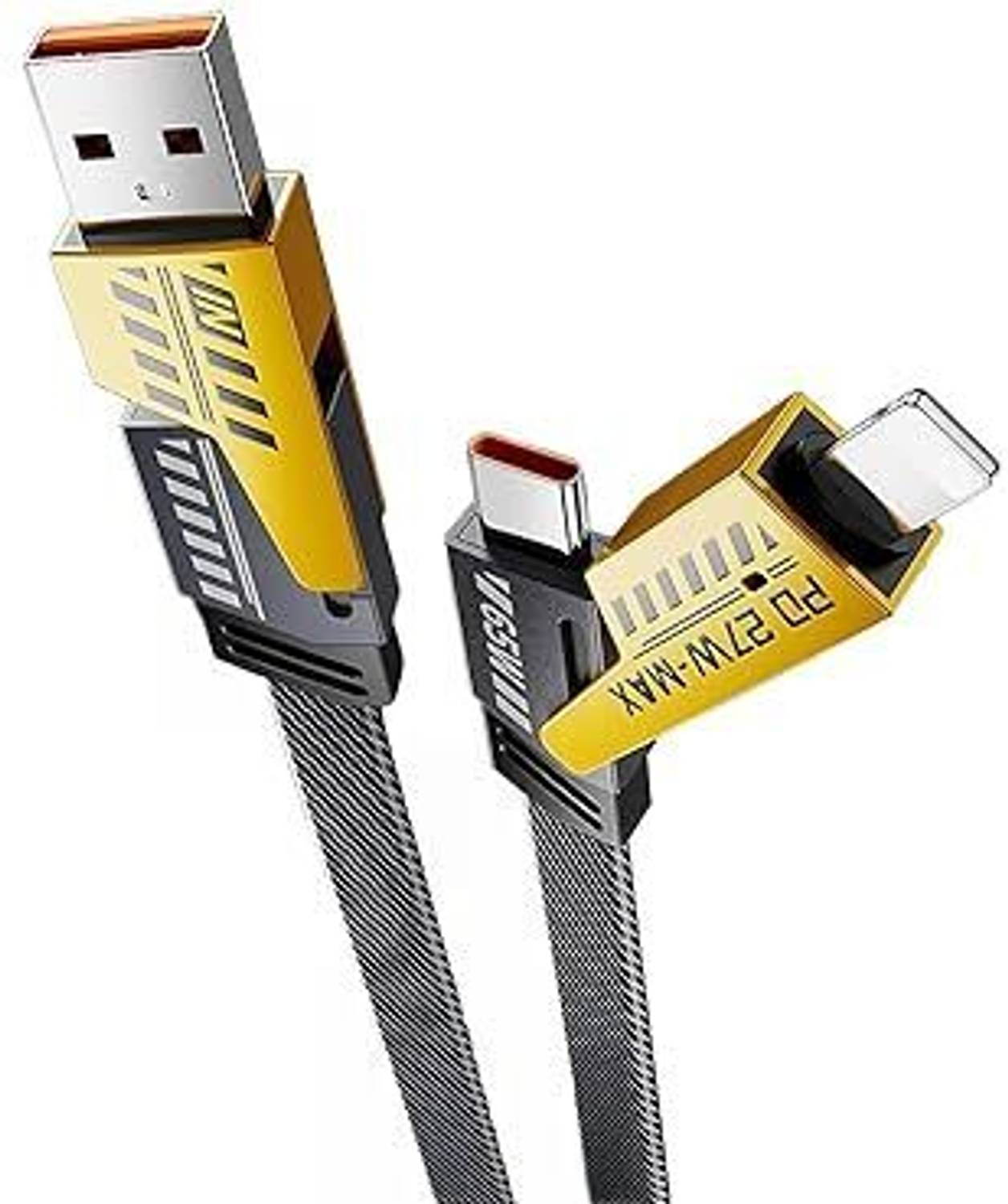 TECHGEAR Power Sharing Cable 1.2 m High Grade 4 In 1 Metal Alloy Ports Fast Charging & Data Transfer 65W Cable