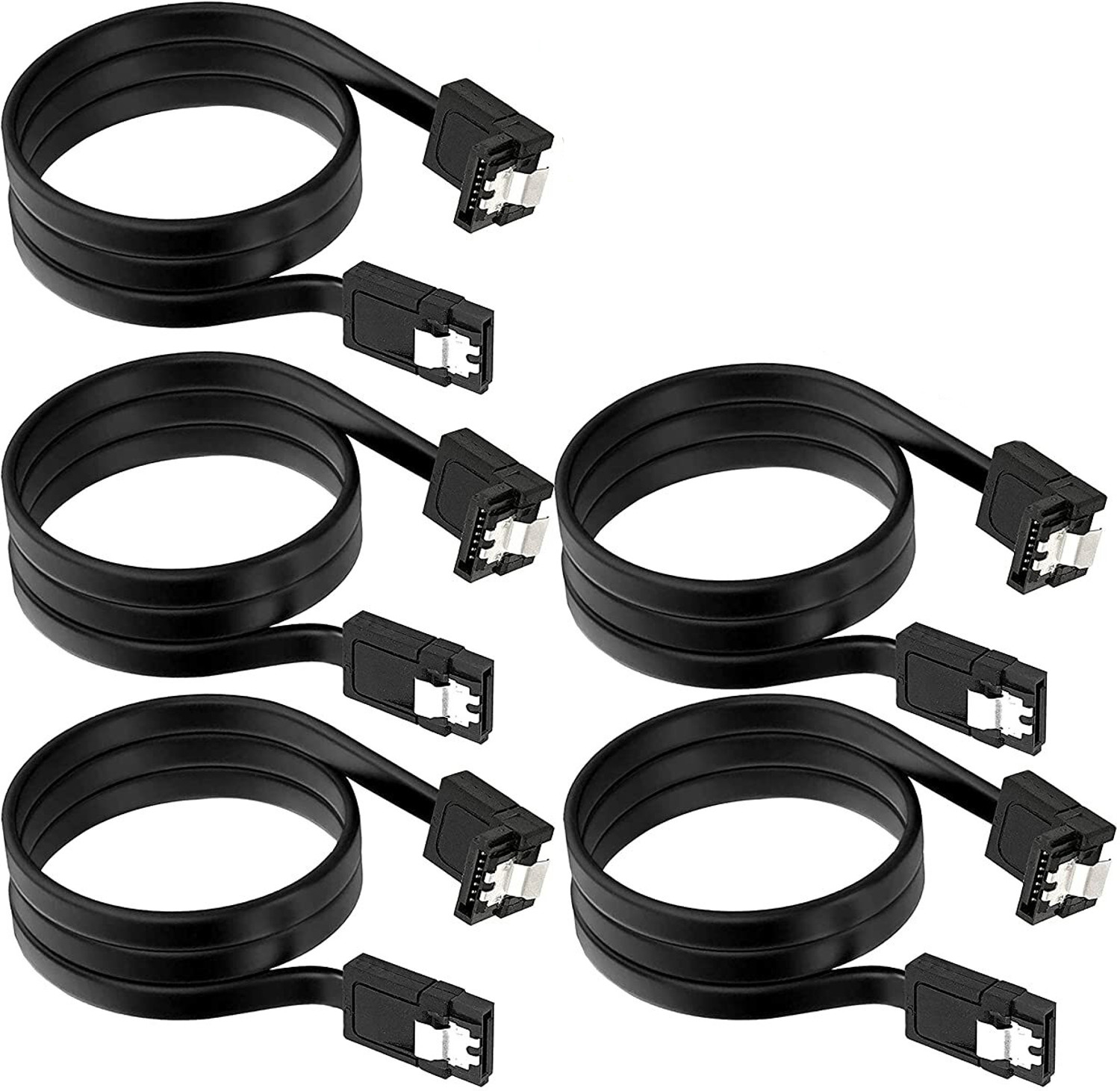 Image of STORITE Power Sharing Cable 0.45 m SATA 3 -90 Degree Right Angle to Straight Data Cable with Locking Latch for HDD & SSD
