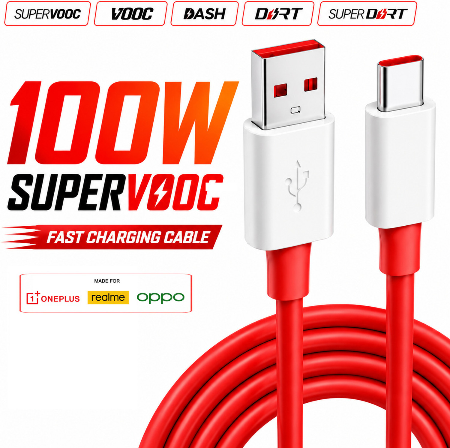 Image of SB Type C 11 A 1 m Aluminum Shielding Material 100W SuperVOOC Fast Charging Cable USB to Type C Cable | Super Fast Data Sync Cable | 100W Warp Dash Dart Flash Charge Support | USB A to Type C Fast Charger Cable | High Speed Charging & Data Transfer Cable for Android Devices | Data cable | charging cable | Usb cable |