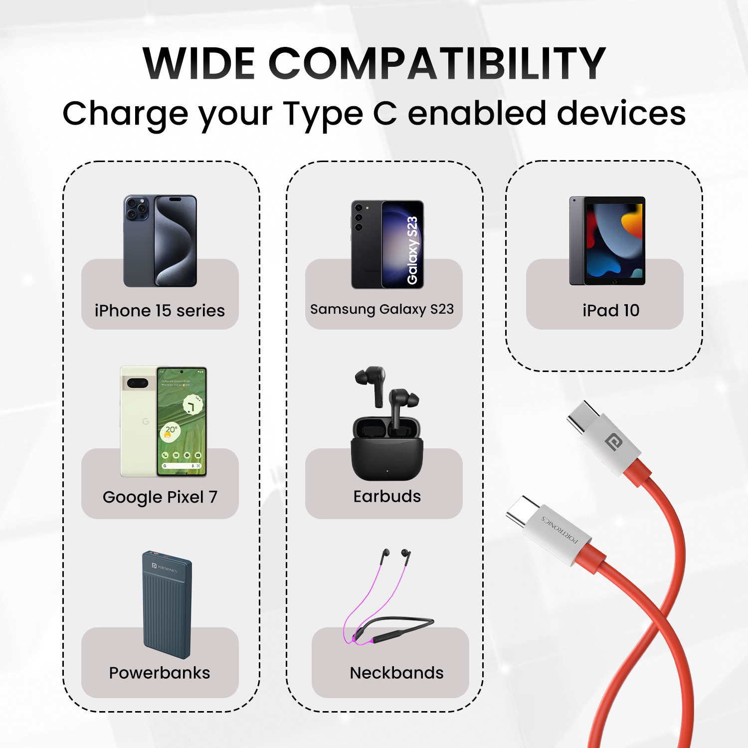 Image of Portronics Type C 3.25 A 1 m Konnect Dash Max 65W Type C to Type C Fast Charging PD Cable with 480Mbps Data Sync