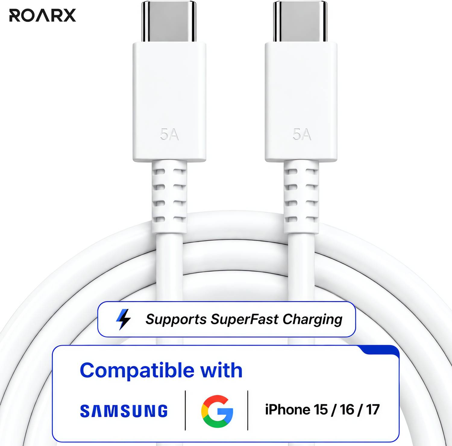 RoarX Type C 5 A 1 m PVC 25w | 45w Superfast Charging Data cable C | [60W/65W Not Supported]
