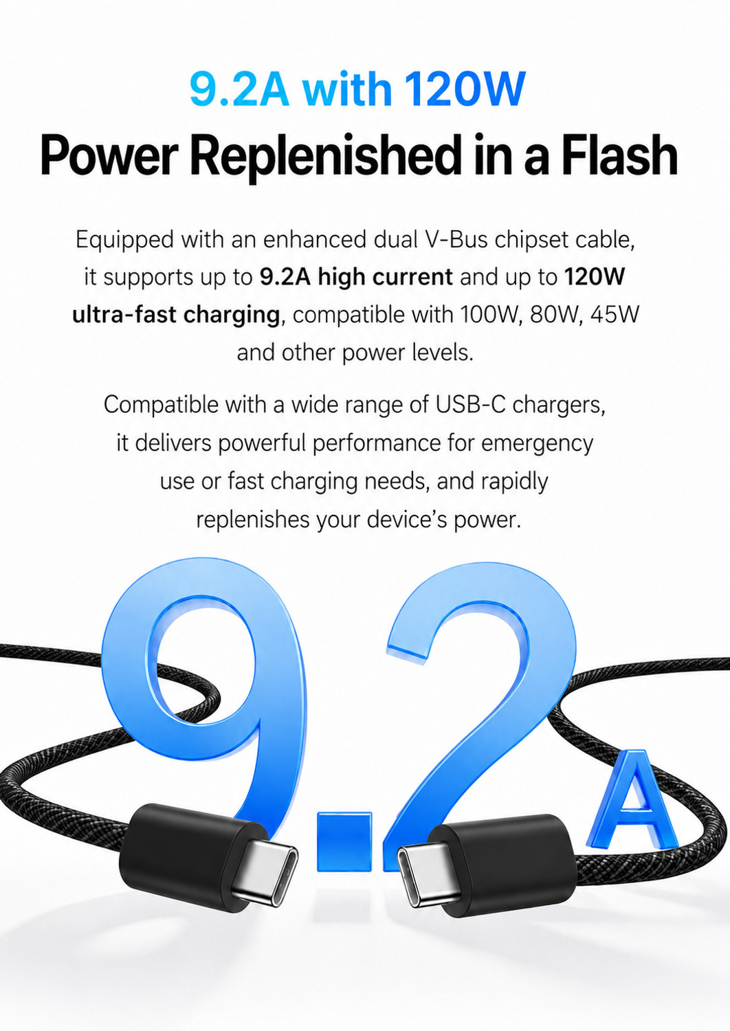 Image of SUPERFLASH Type C 9.2 A 1 m 100W Dual USB-C TO C Woven Design
