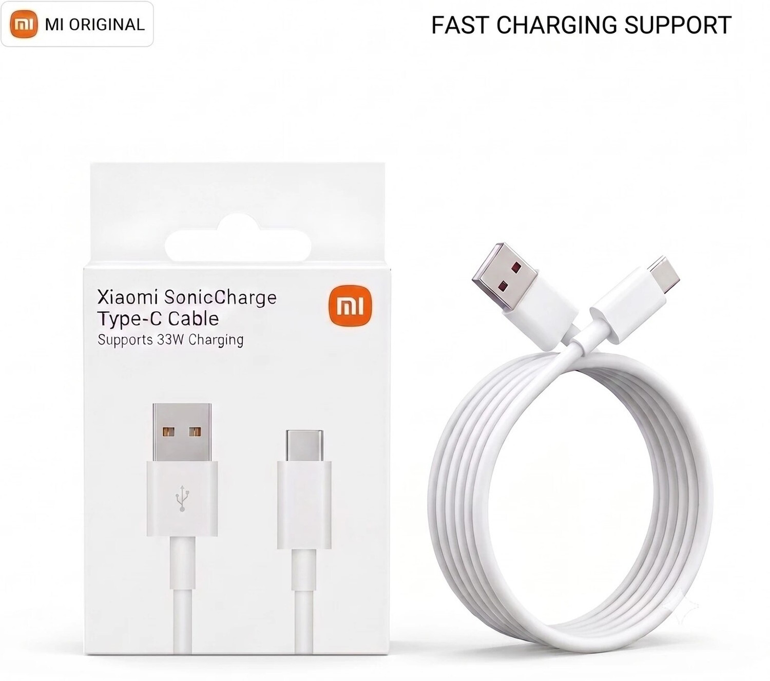 Image of Xiaomi by Mi Type C 3 A 1 m TPE 33W SonicCharge (Compatible with All Redmi & Xiaomi Device, White, One Cable, USB Type A To USB Type C, 33 W)