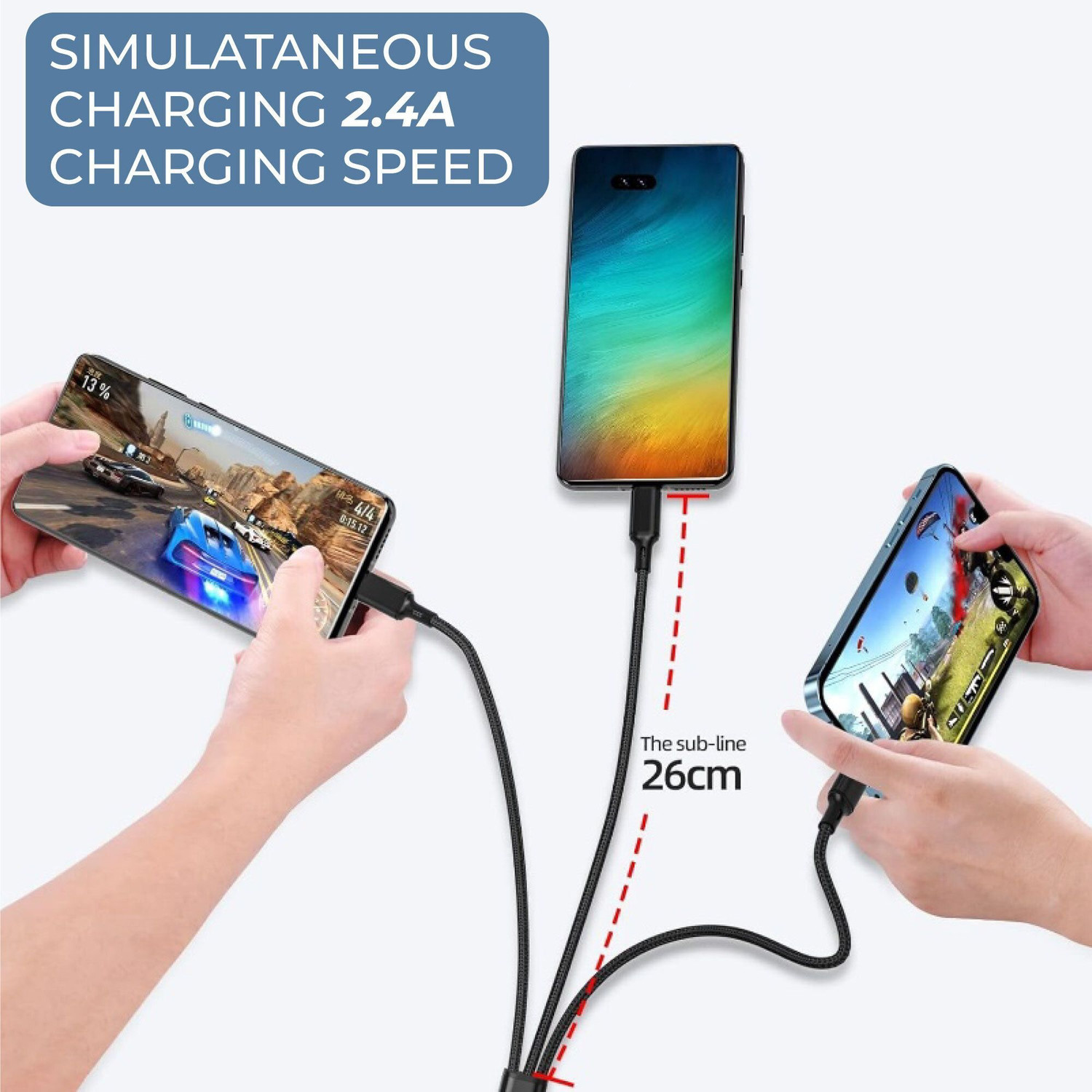 Image of Kratos Type C 2 A 1 m Nylon Braided Multi Charging Cable