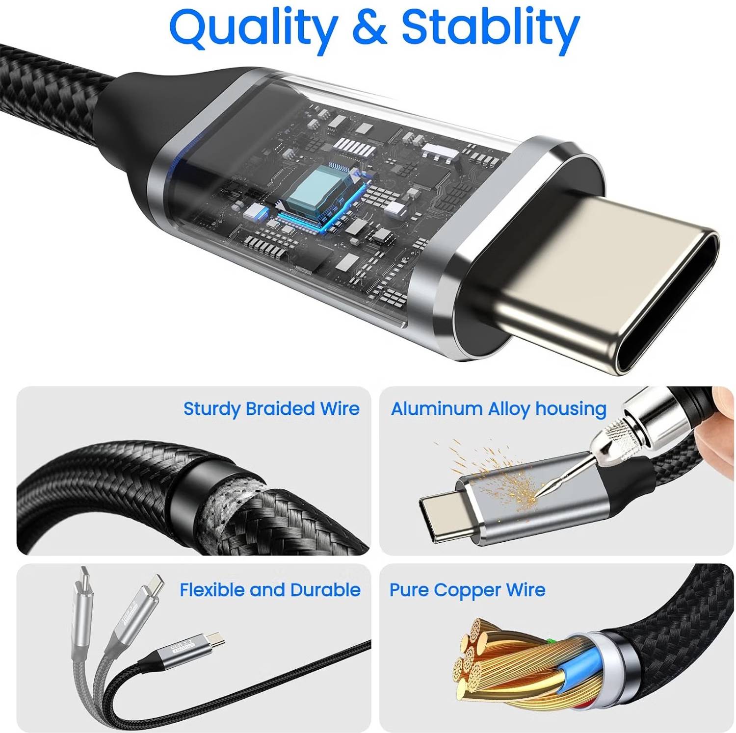 Tobo 1m USB C Extension Cable 100W 3.2/10Gbps - Image 4