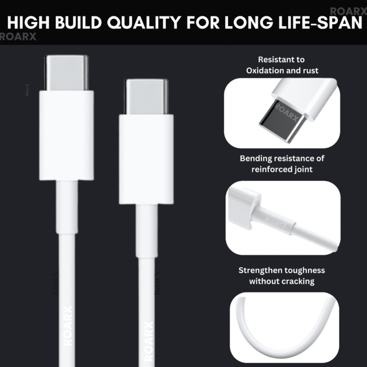 Image of Rohi Type C 6 A 1 m TPE C to C cable fast Charging for Samsung A15 5G Original type c to c cable (Compatible with Samsung Galaxy A15 5G Samsung data cable, White, One Cable, USB Type C To USB Type C)