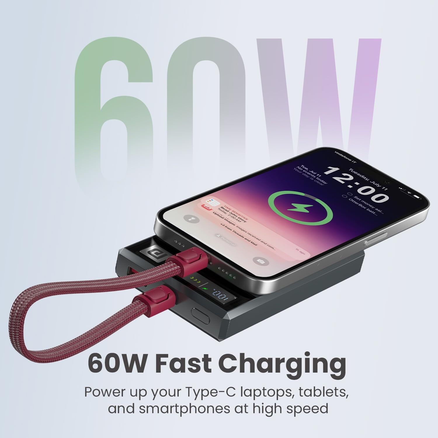 Image of Portronics Type C 3 A 0.3 m KeyLink C USB Keychain Cable, Type C to C 60W Fast Charging, 30CM (Compatible with Mobile, Power bank, Earbuds, Red, One Cable, USB Type C To USB Type C, 60 W)