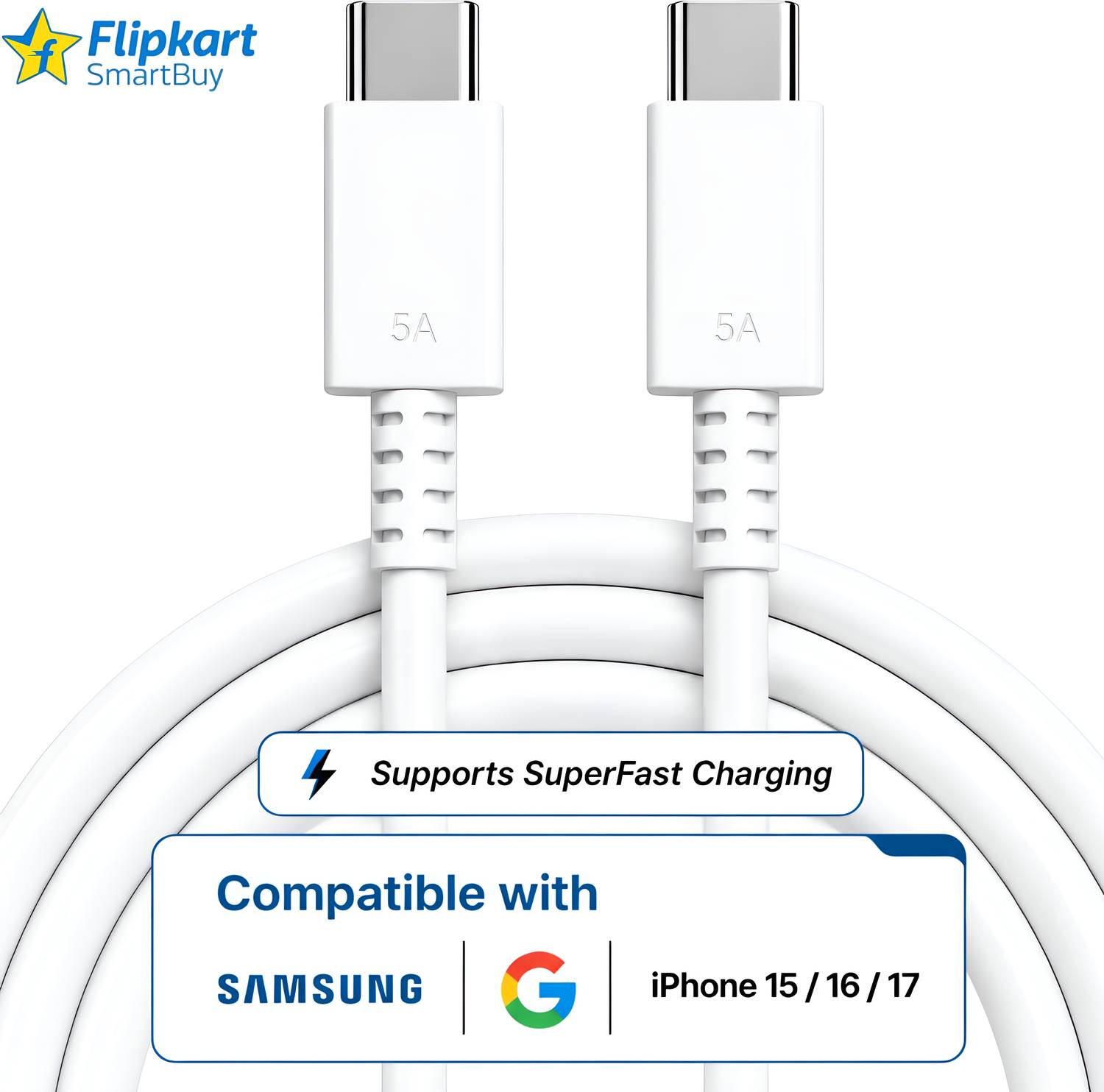 Flipkart SmartBuy Type C 5 A 1 m 25w | 45w Superfast Charging Data cable C | [60W/65W Not Supported]
