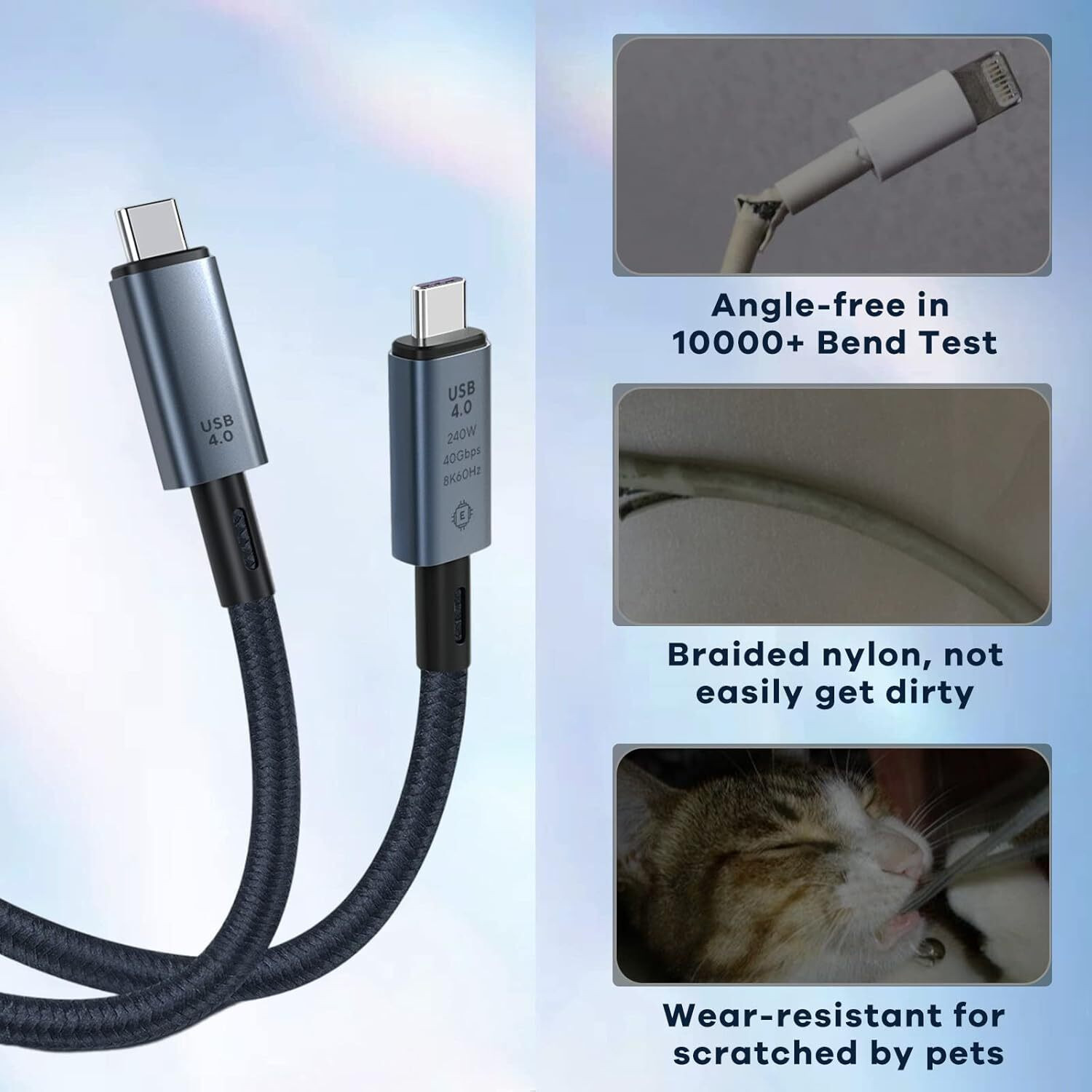 Image of ULTRABYTES Type C 2 m USB4 Cable 240W PD, USB C to USB C Thunderbolt 4 Cable, 8K@60HZ Type-C