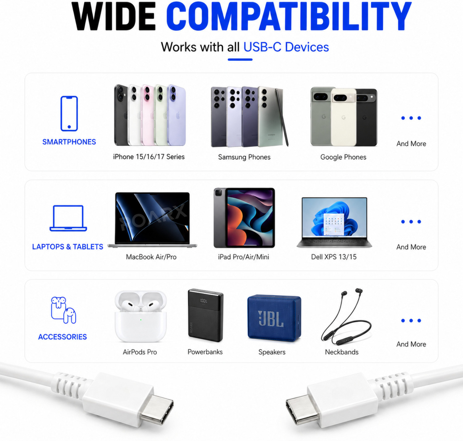 Image of RoarX Type C 5 A 1 m 25w | 45w Superfast Charging Data cable C | C to C Data cable compatible with Samsung C to C fast charging cable