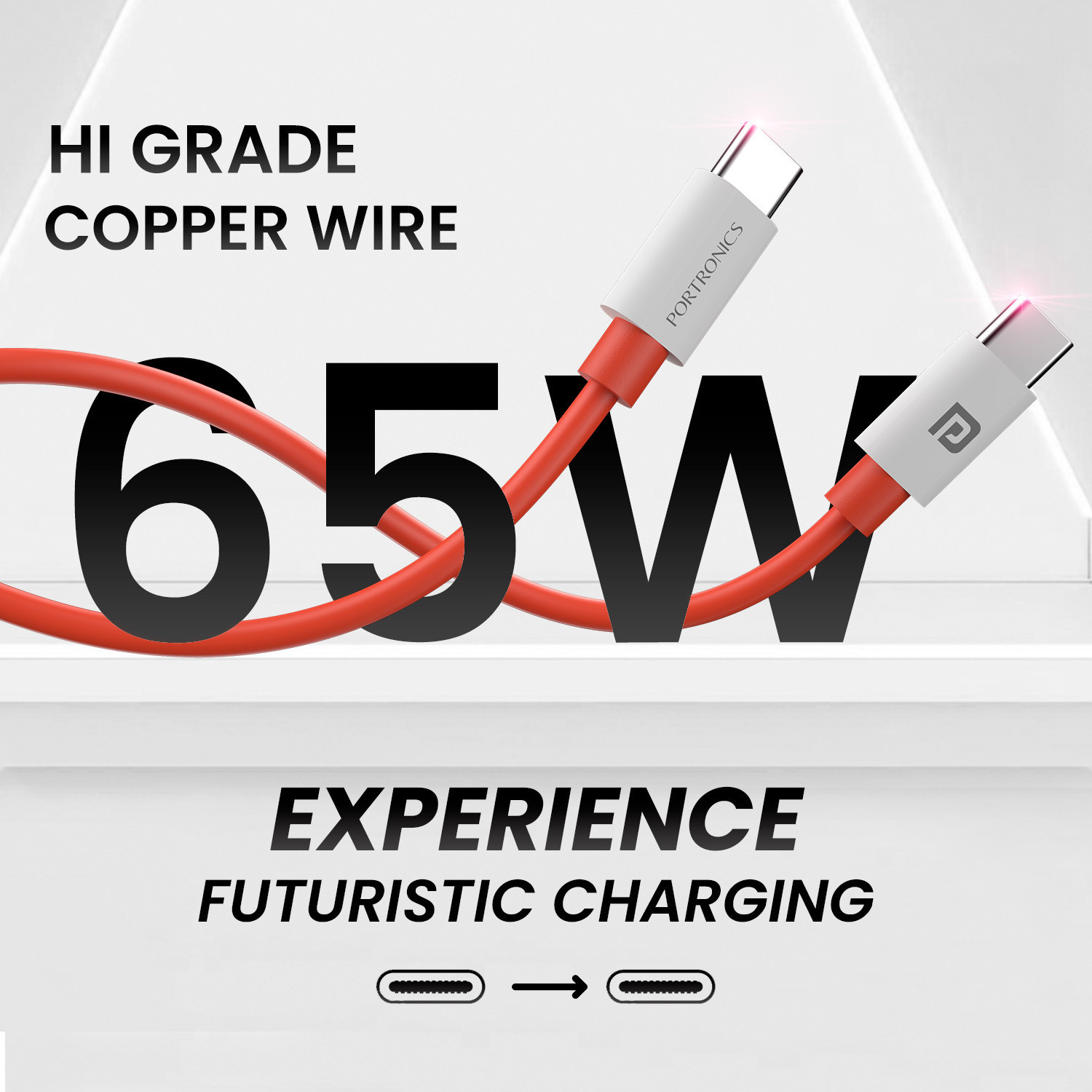 Image of Portronics Type C 3.25 A 1 m Konnect Dash Max 65W Type C to Type C Fast Charging PD Cable with 480Mbps Data Sync