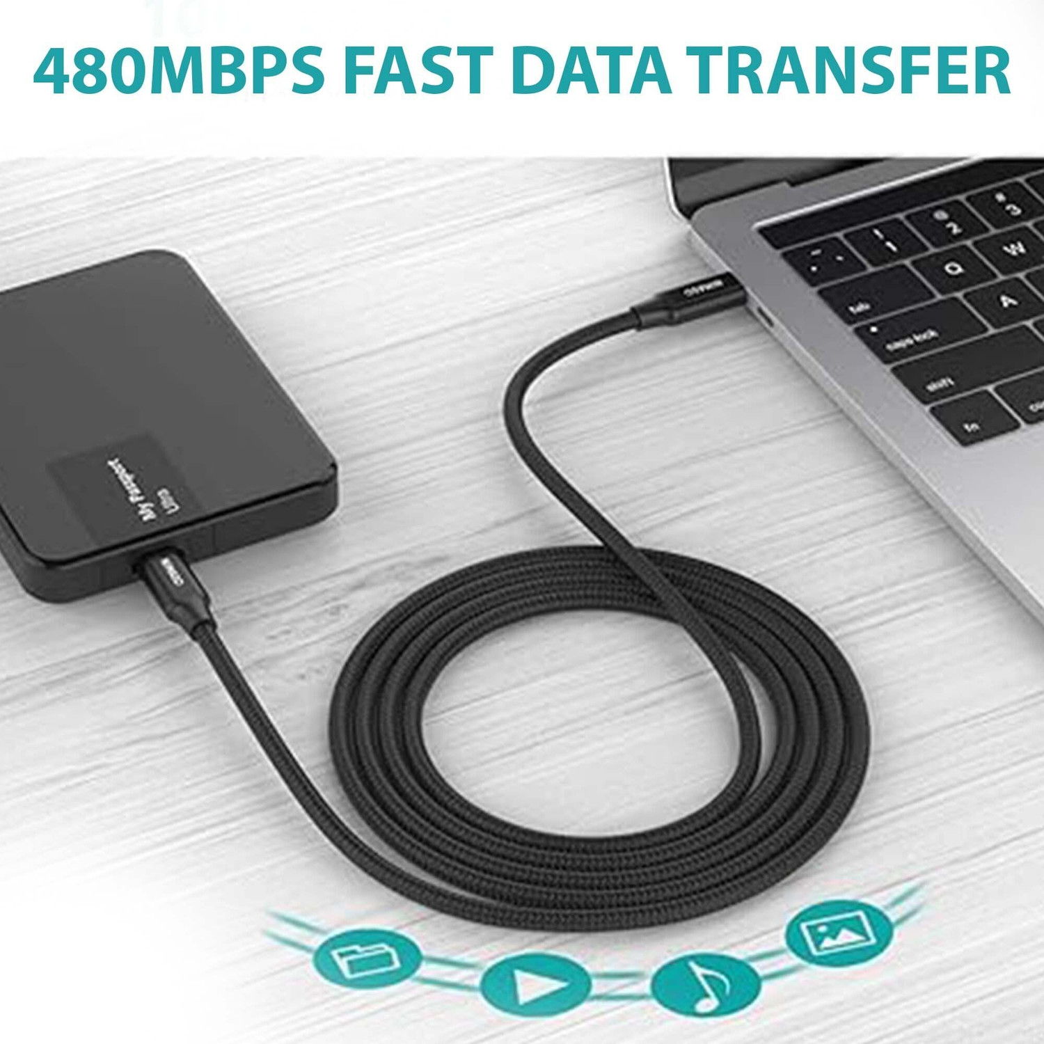 Image of Kratos USB Type C Cable 2.1 A 1 m Fast Charging Type C to Type C