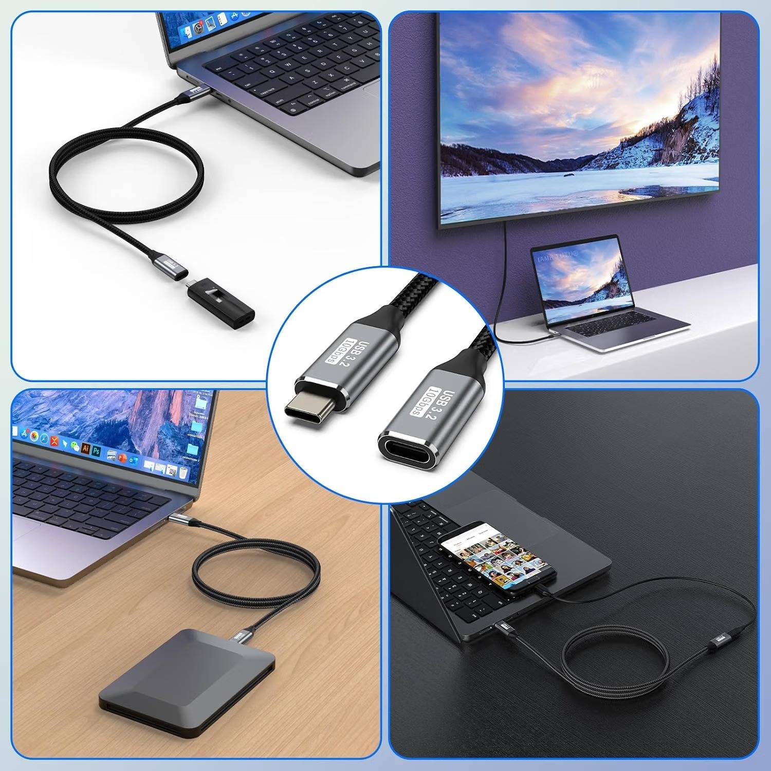 Tobo 1m USB C Extension Cable 100W 3.2/10Gbps - Image 5