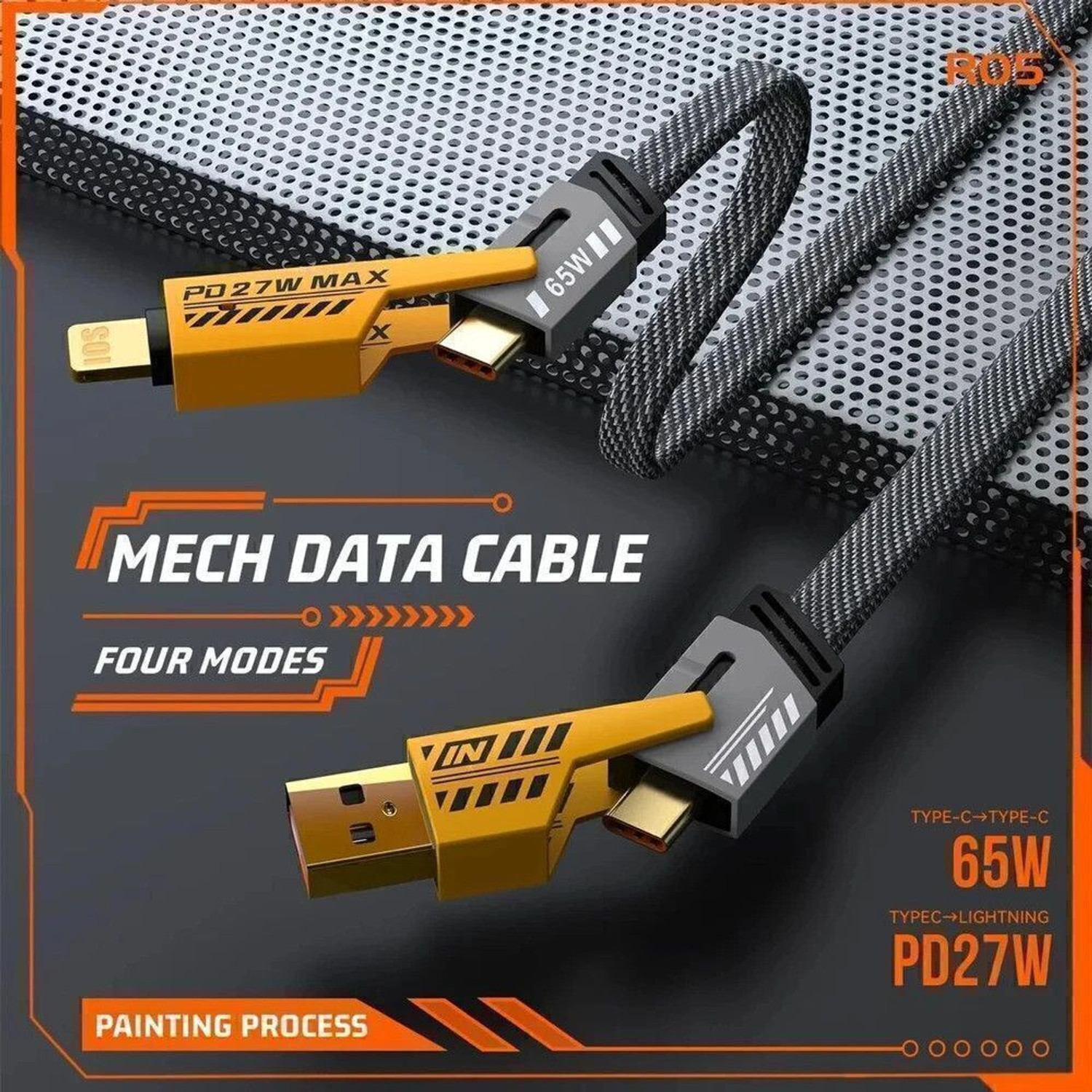 Image of RUHISH Type C 8 A 1 m original Type C 8 A 1 m Braided Nylon 4 in 1 65W Fast Charging Cable Compatible for- & Android with MFI Certified (1 Meter) (Compatible with Apple & Android phones, Type C to C , Usb to Lightning, C to Lightning data cable, White, One Cable)