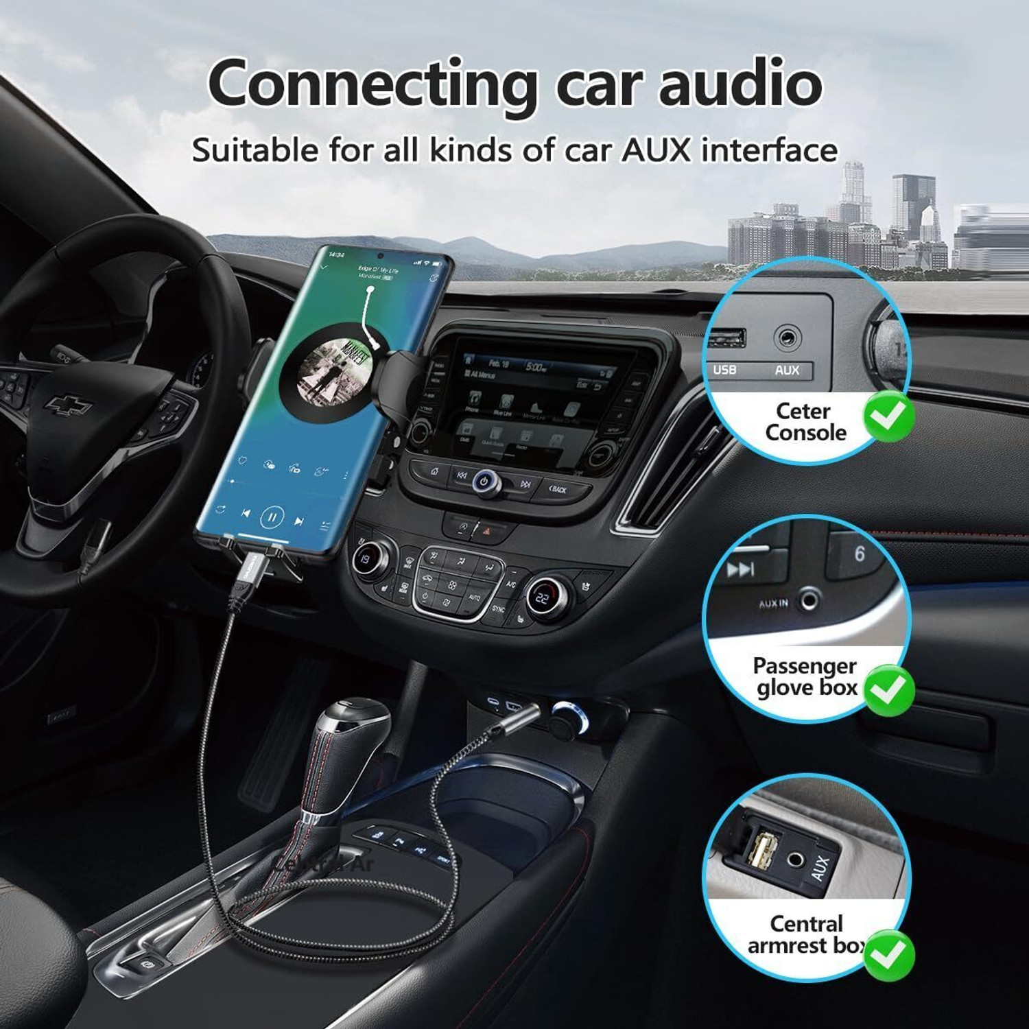 Image of Kinsound Type C 104 m USB C to 3.5mm Audio Aux Jack Cable (4ft), Type C to 3.5mm Headphone