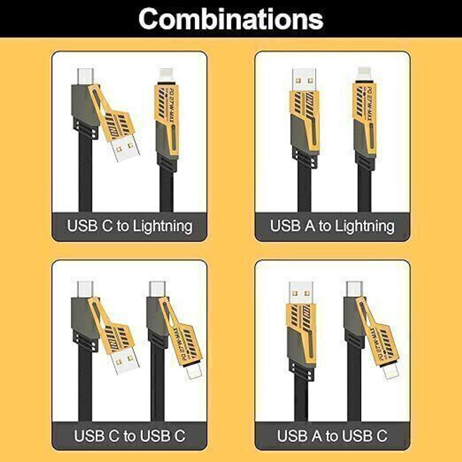 Image of RUHISH Type C 8 A 1 m original Type C 8 A 1 m Braided Nylon 4 in 1 65W Fast Charging Cable Compatible for- & Android with MFI Certified (1 Meter) (Compatible with Apple & Android phones, Type C to C , Usb to Lightning, C to Lightning data cable, White, One Cable)