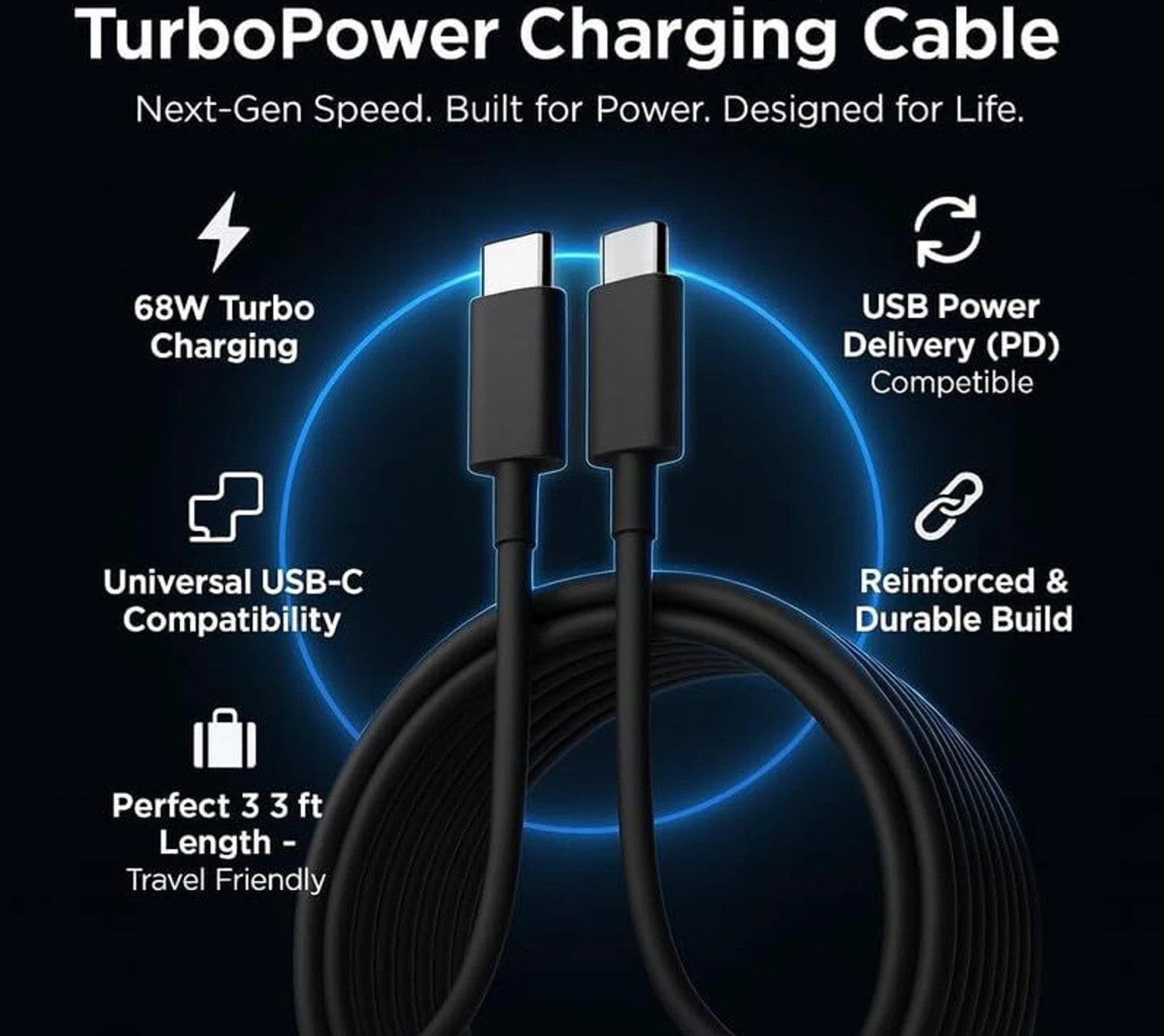 Image of Moto Type C 1 m 68W Turbo Power (Compatible with Edge 60 /50 /40 /30, Ultra /Fusion /Pro /Neo, Razr, Black, One Cable, USB Type C To USB Type C)
