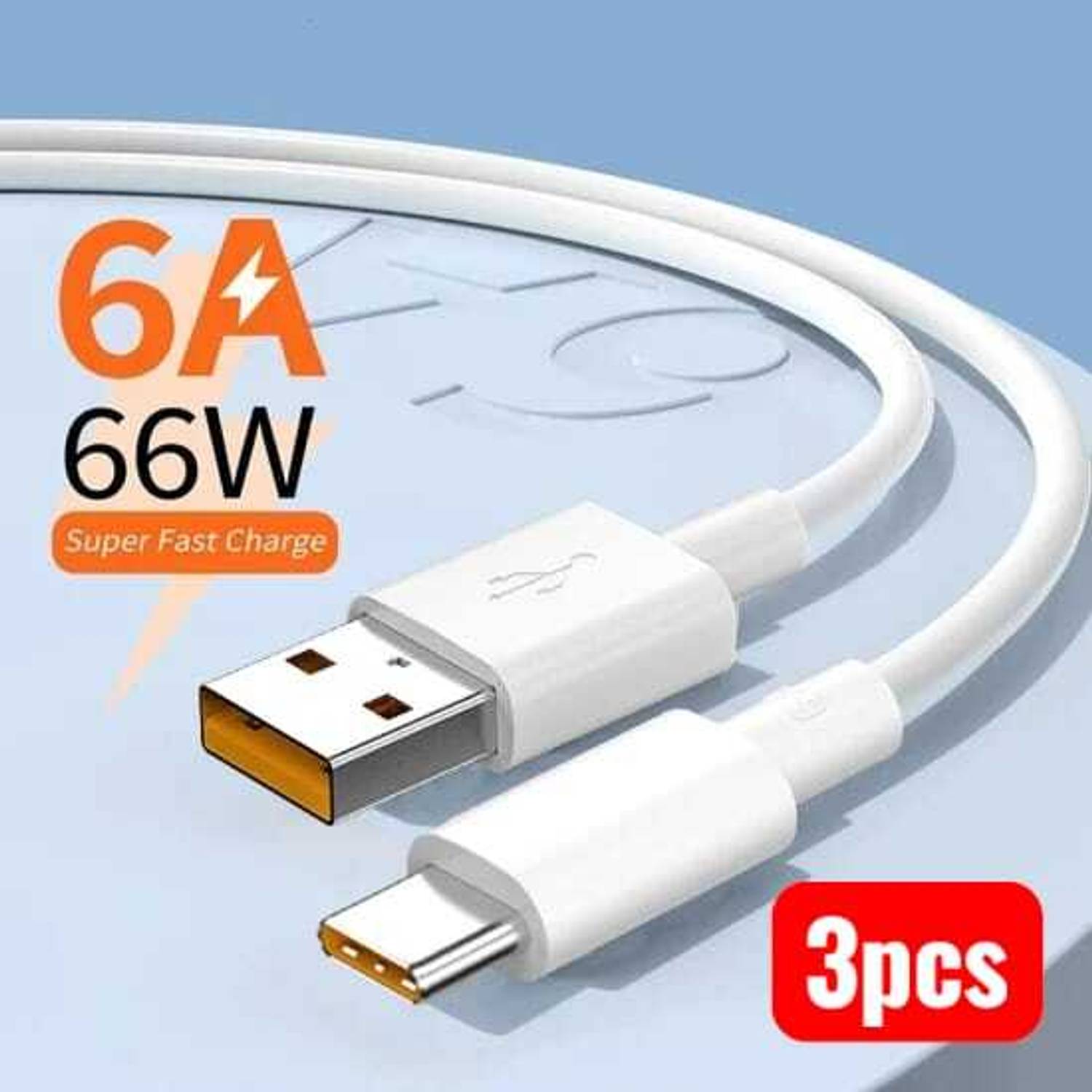 Cable Pro Type C 6 A 1.2 m ALUMINIUM FOIL FAST CHARGING TYPE C CABLES 3PCS
