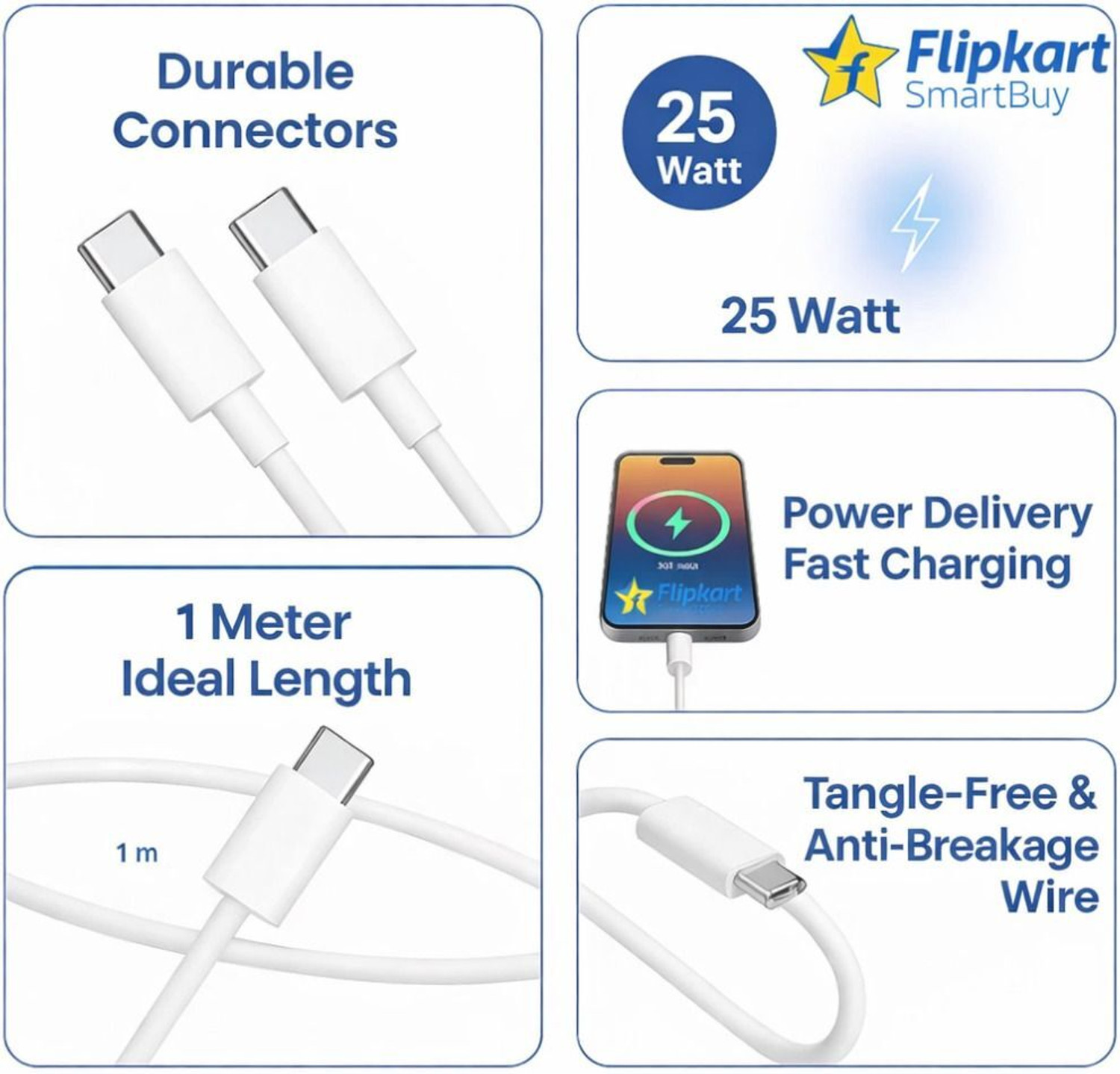 Image of Flipkart SmartBuy Type C 3 A 1 m TPE 25W Watt Super Fast Charging Type C to Type C Cable Compatible with Samsung Type C Phones | Type C to Type C Cable | C to C Cable | Type C Cable for Samsung | Smartbuy Original | Fast Charging cable type c | c to c type cable | c type cable | Samsung Type C Charger C to C Cable Fast Charging (Compatible)