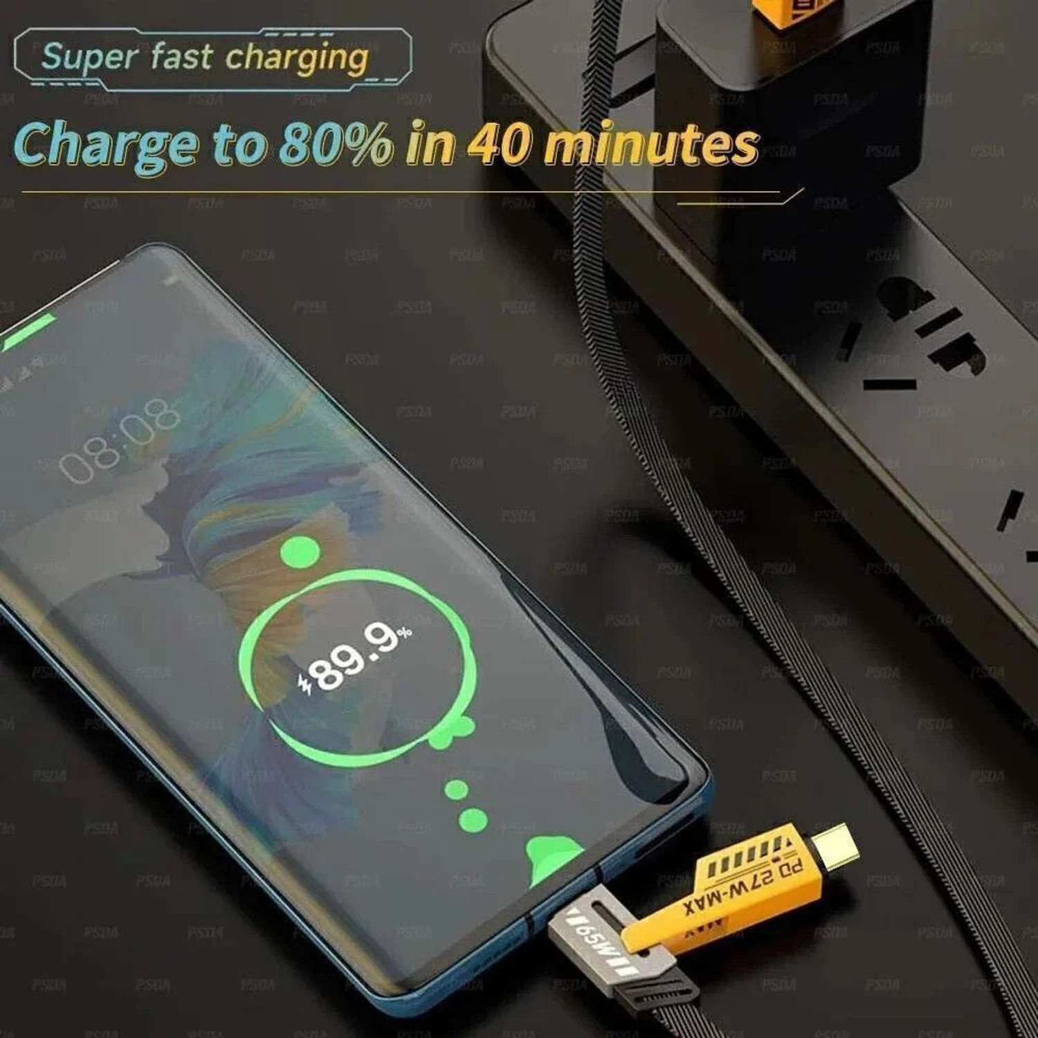 Image of RUHISH Type C 8 A 1 m original Type C 8 A 1 m Braided Nylon 4 in 1 65W Fast Charging Cable Compatible for- & Android with MFI Certified (1 Meter) (Compatible with Apple & Android phones, Type C to C , Usb to Lightning, C to Lightning data cable, White, One Cable)
