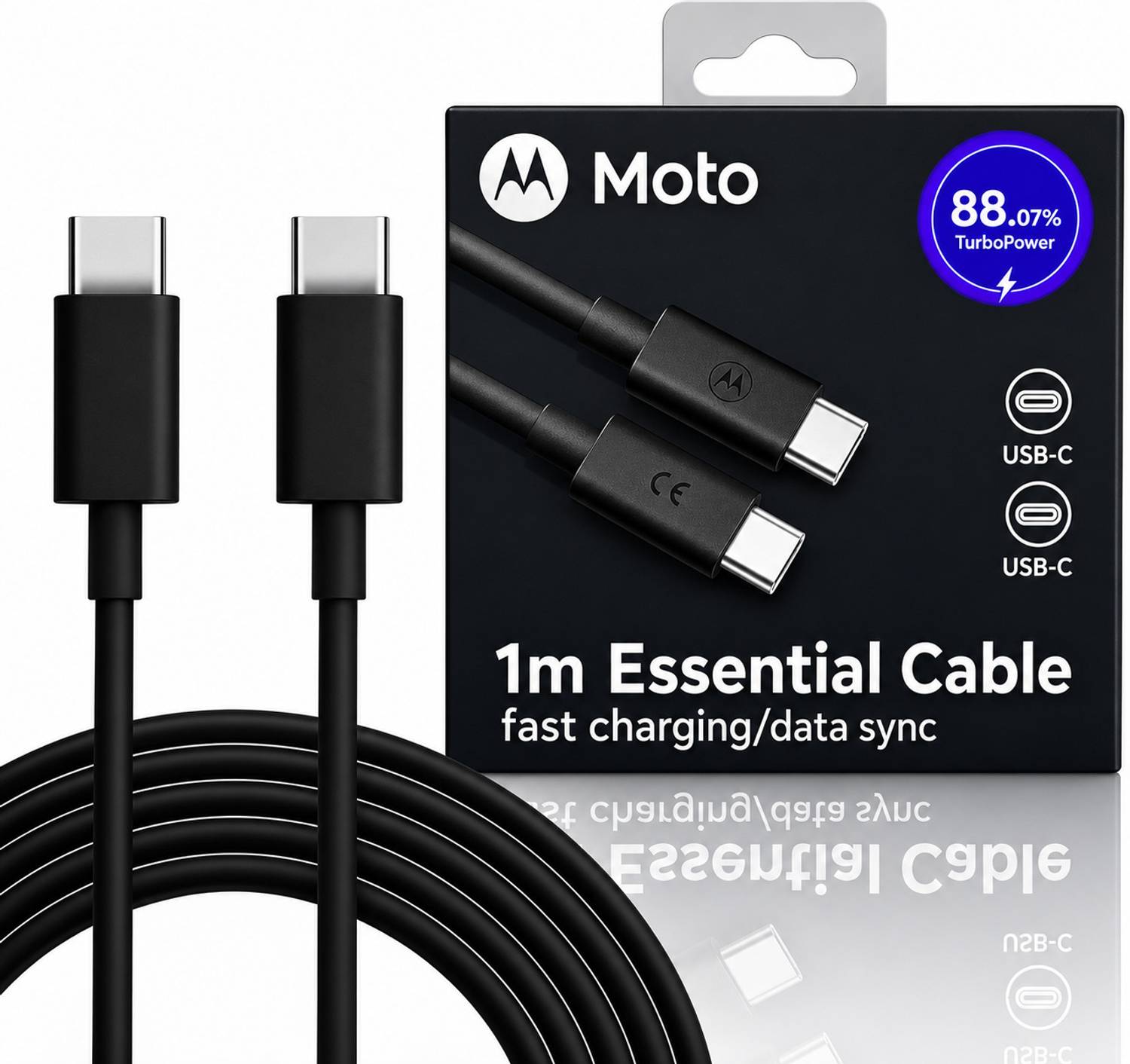 Moto Type C 4 A 1 m PVC Shielding Type-C to -C TurboPower Charging & Data Cable