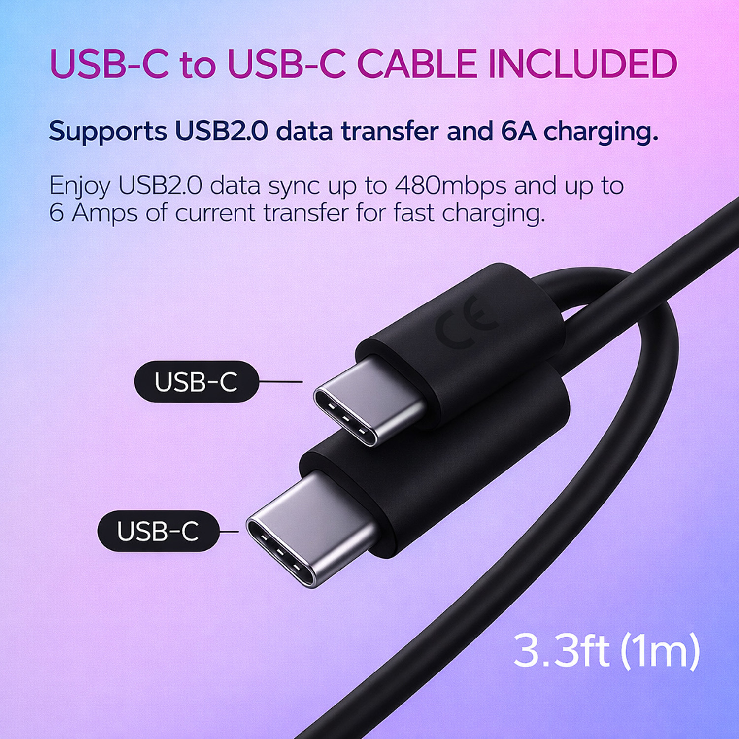 Image of Tart Type C 3 A 1 m Original 25W Original Type C to C 3.3 FT Fast Charging USB C Cable High Performance