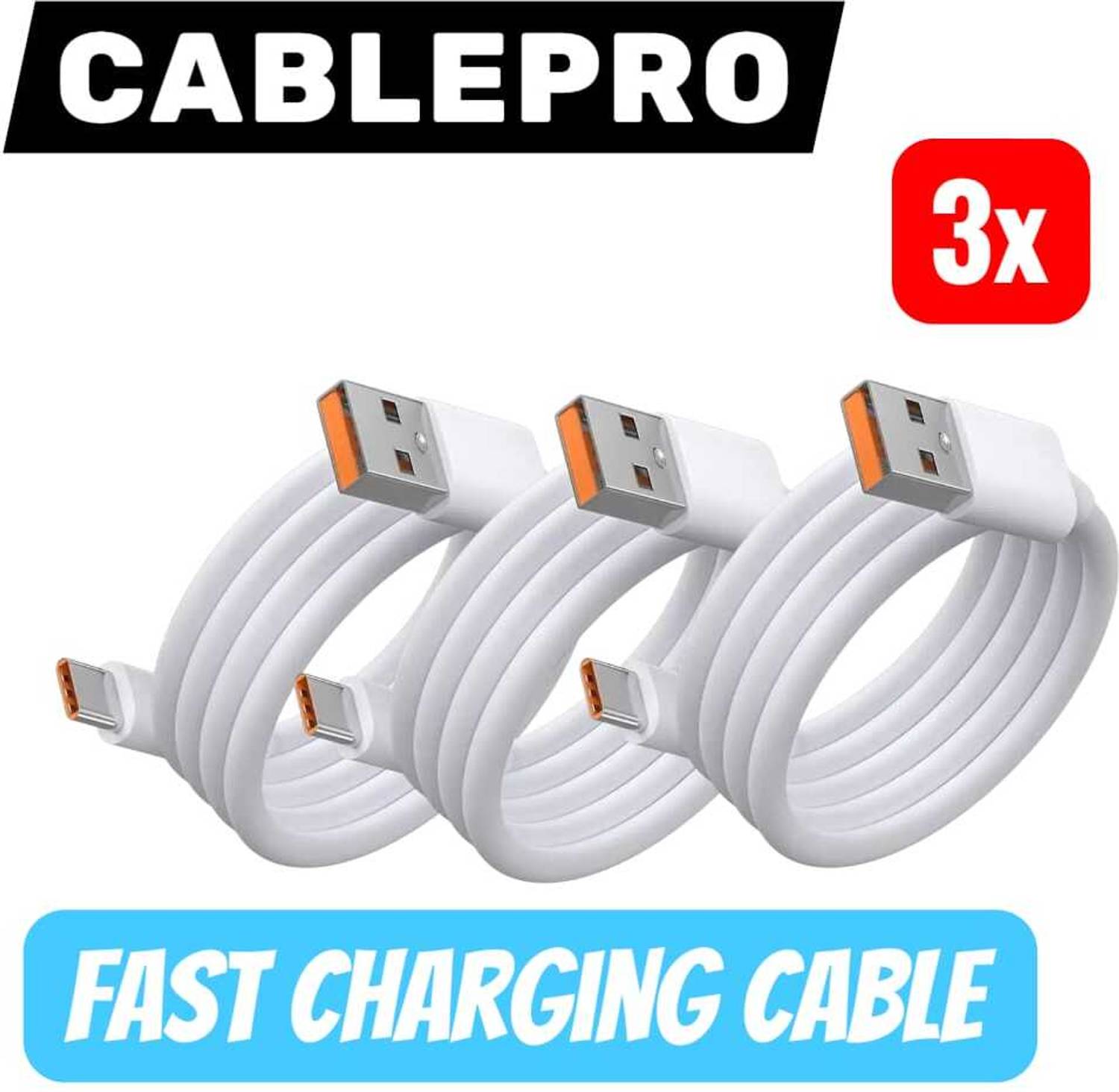 Cable Pro Type C 1000 m Pack of 3 – 6A Ultra Fast Charge 120W Type-C Cable | Heavy-Duty Quick Charge USB Cable