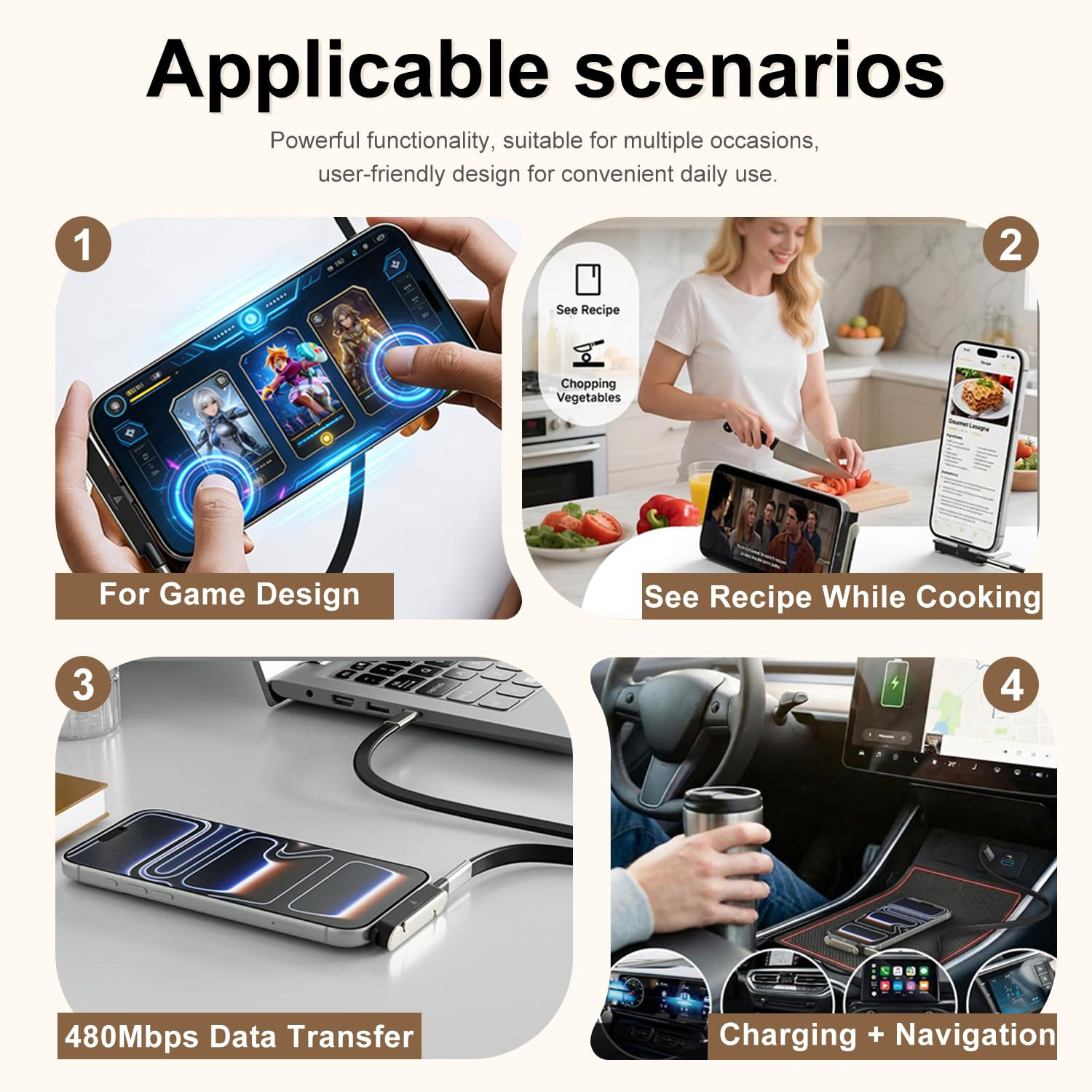 Image of X9X USB Type C Cable 5 A 1 m 240W Detachable USB C to USB C Fast Charging Cable with Foldable Stand