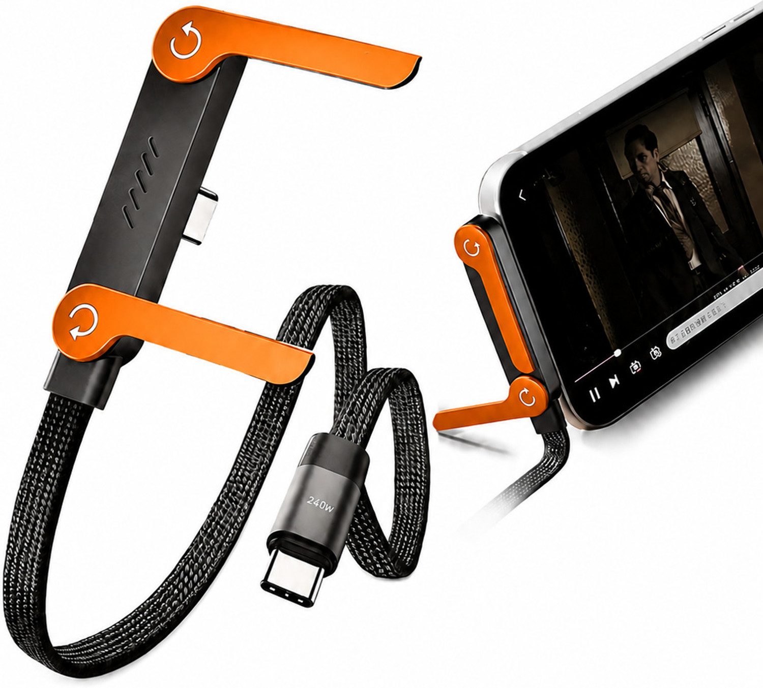 NOYMI Type C 1.5 m Type C to Type C 240W Fast Charging Cable 1.5M with Foldable Invisible Multi-Angle Adjustable Stand