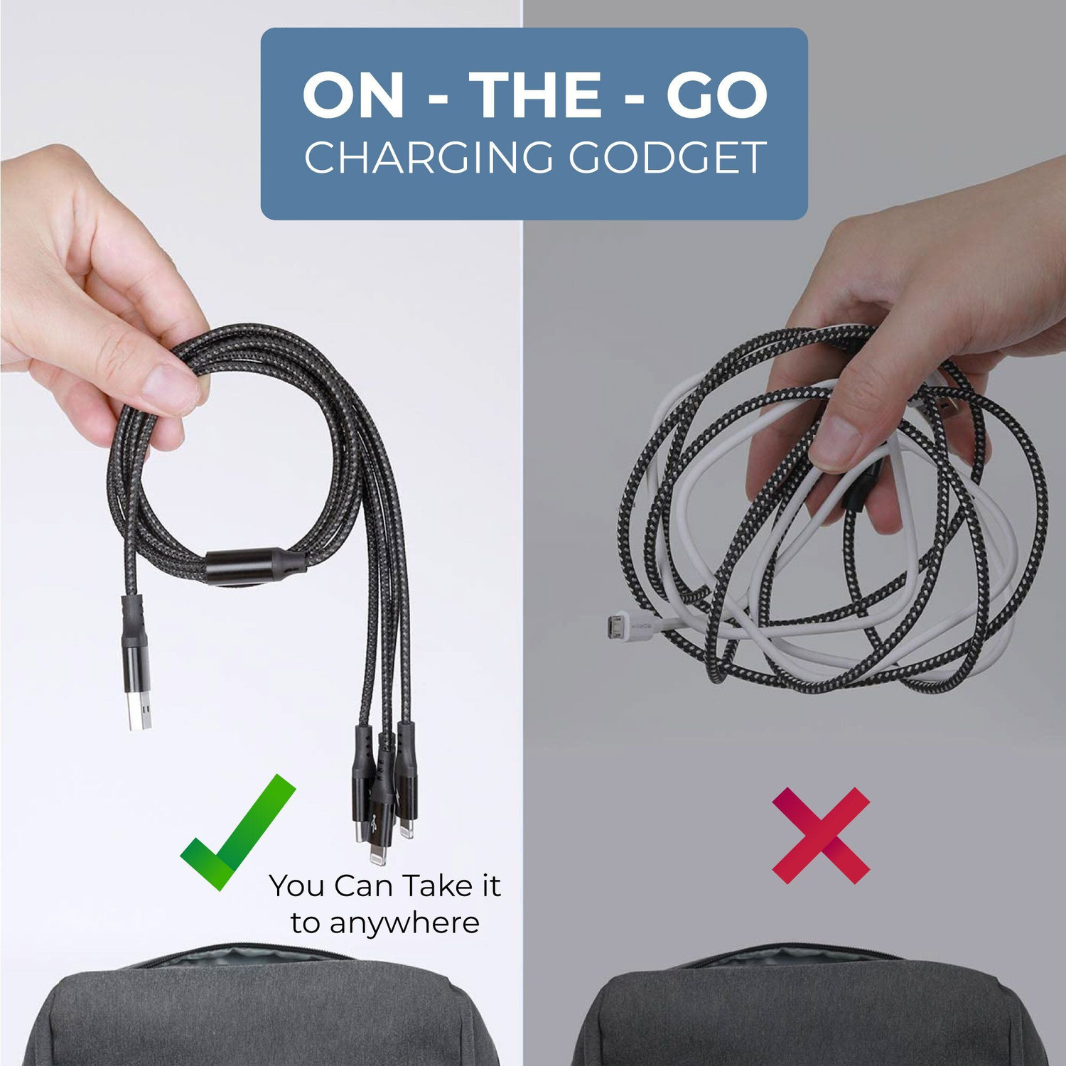 Image of Kratos Type C 2 A 1 m Nylon Braided Multi Charging Cable