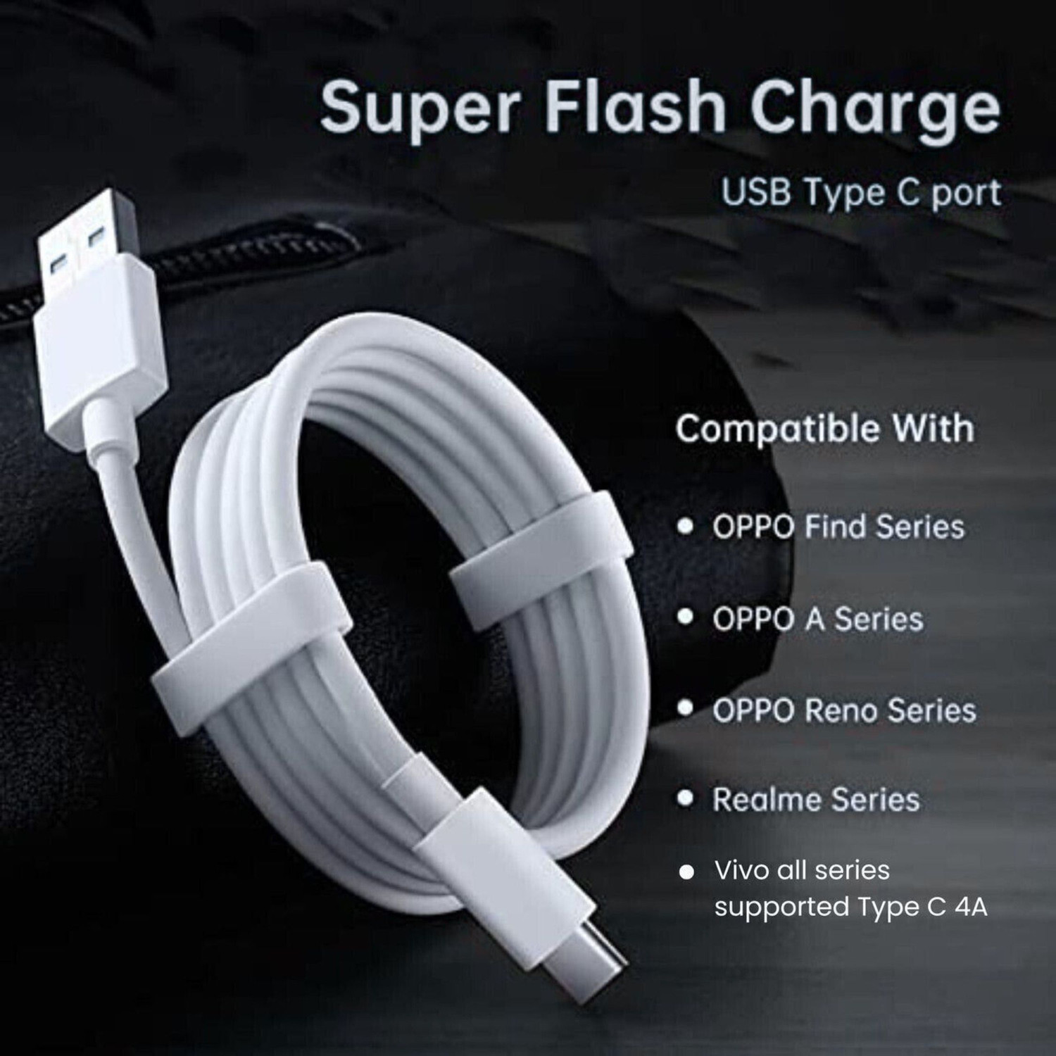 Image of vivo USB Type C Cable 4 A 0.97 m Copper Original USB Type C Mobile Data Charging Cable
