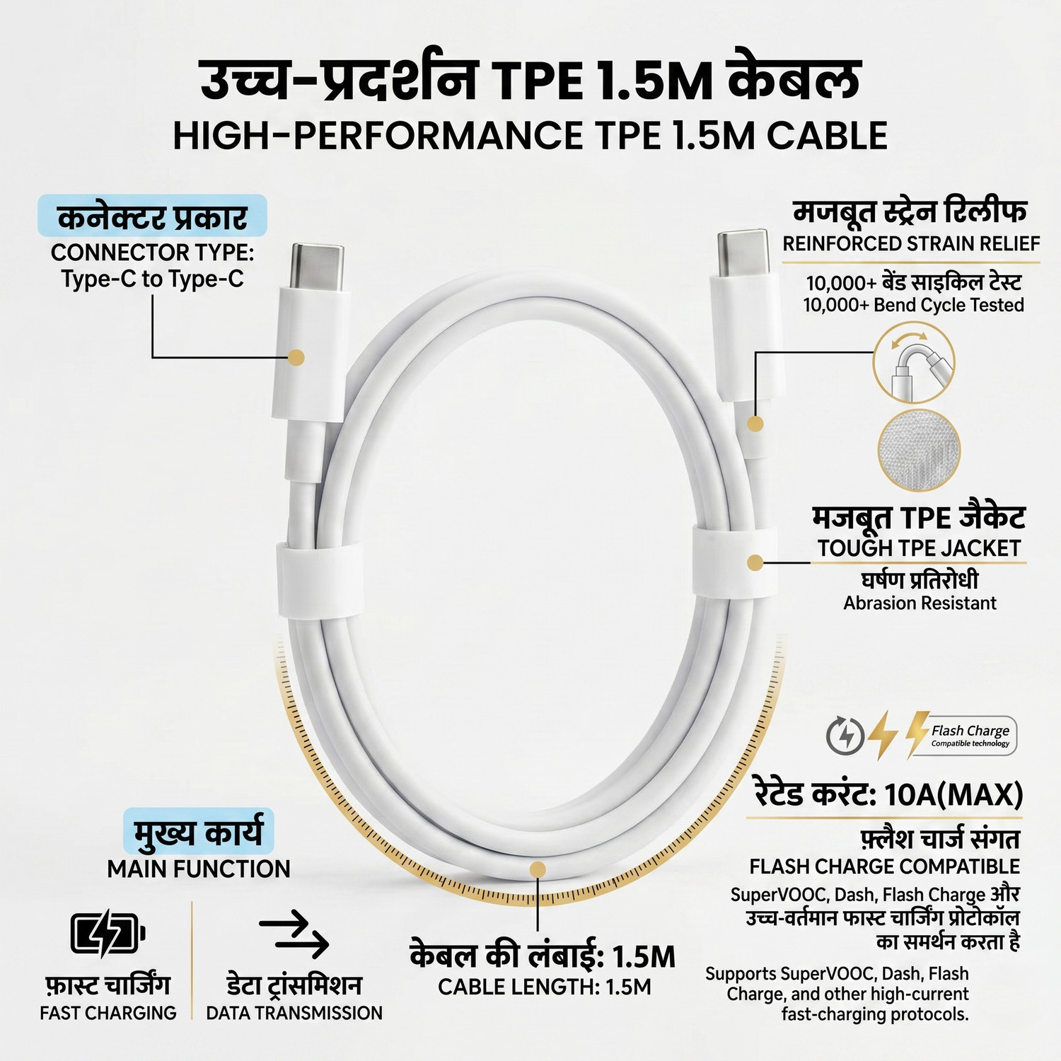 Image of vivo Type C 10 A 1.5 m Original C to C data cable