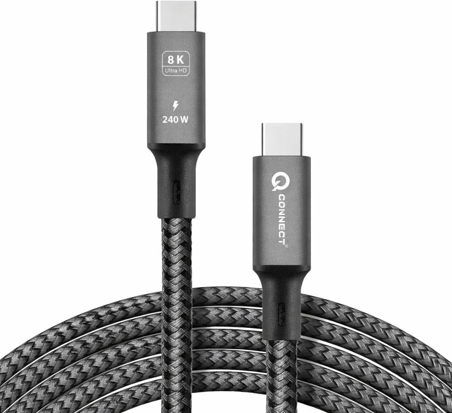 Image of Q-Connect Type C 1 m USB C 3.2 Braided Cable 240W 8K 40gbps 1m E-Marker Chip