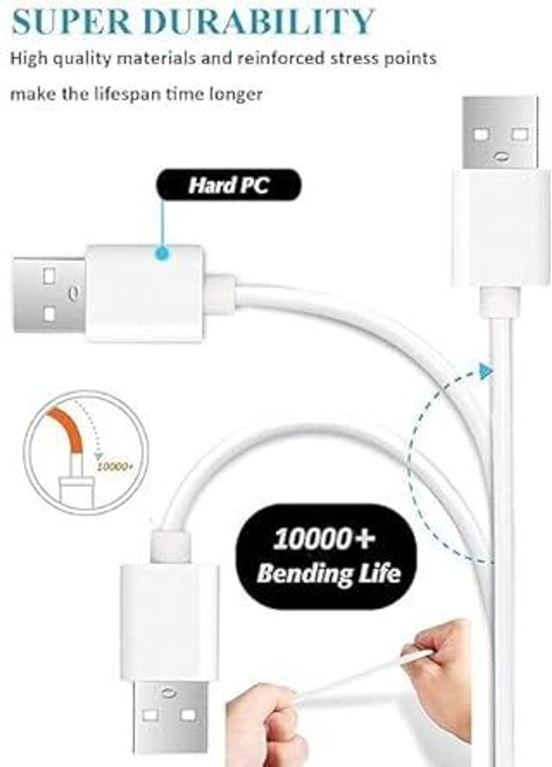 Image of GHEREL USB Type C Cable 6 A 1 m Copper 67W Fast With USB A TO C Quick Soniccharge Cable (Compatible with Redmi Note 13 Pro /12 Pro /11 Pro 5G /11S /10 Pro Max, Poco X5, White, One Cable, USB Type A To USB Type C)