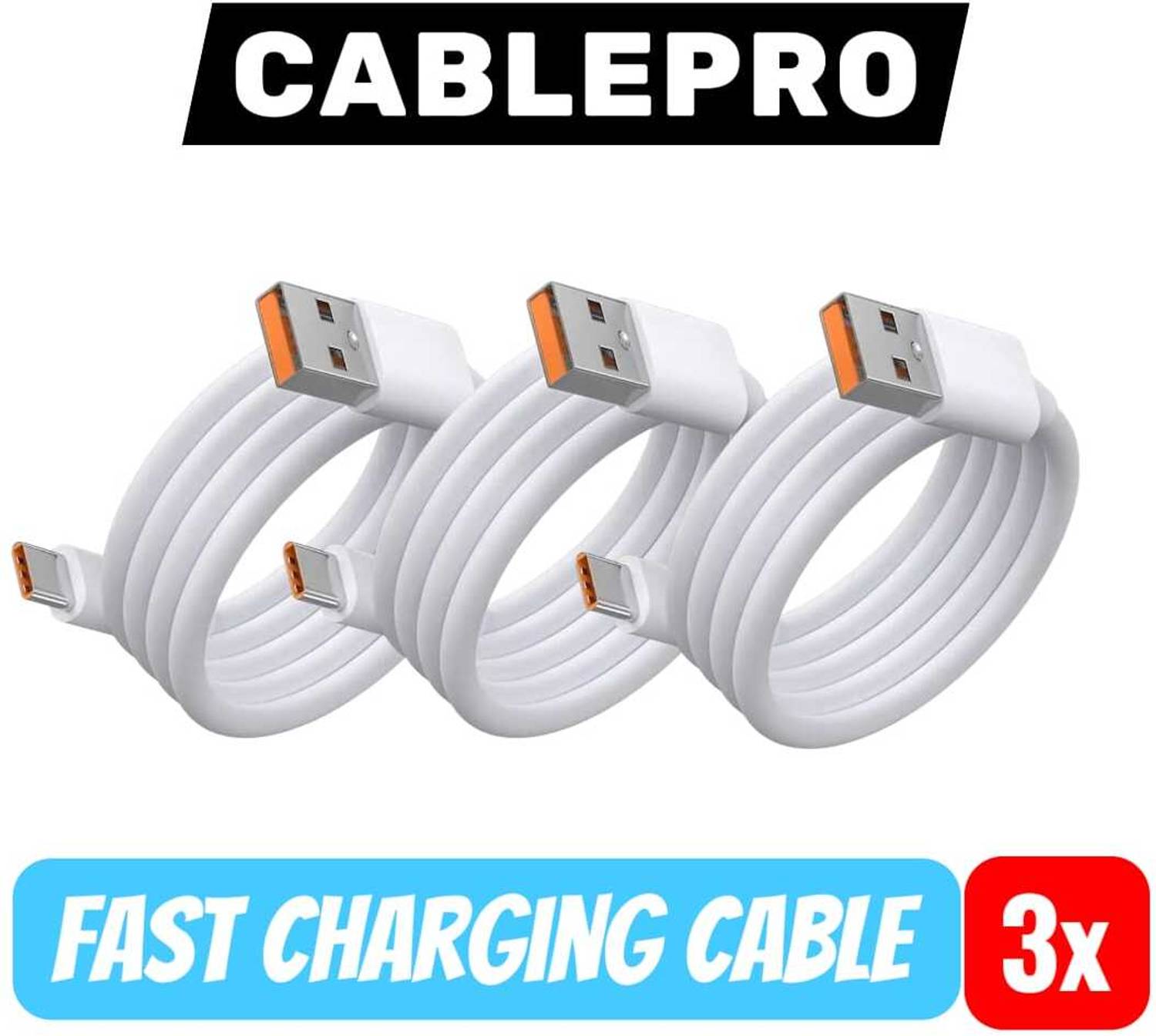 Cable Pro Type C 1000 m TRIPLE Pack – 120W Power Delivery 6A Type-C Cable | Super Fast Turbo Charging USB Cable