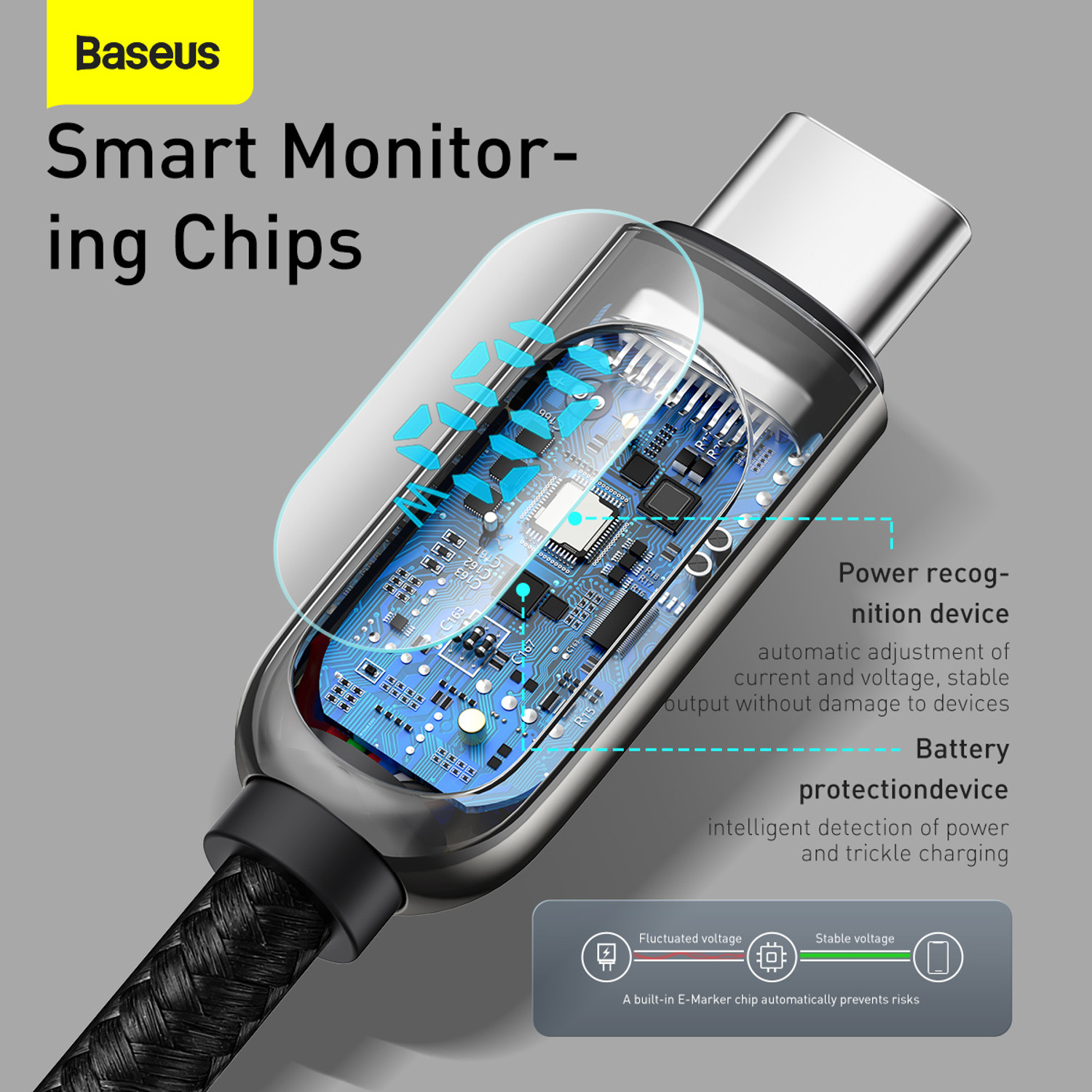 Image of Baseus Type C 1 m Display Fast Charging Data Cable 100W With Smart Indicator