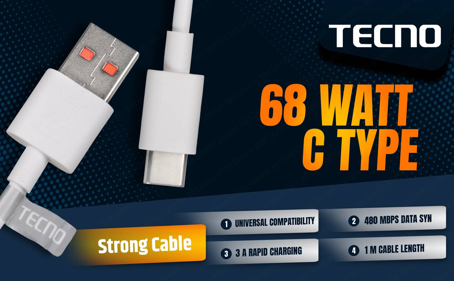 Tecno Type C 1 m 68 Watt Cable Model no. C060-A