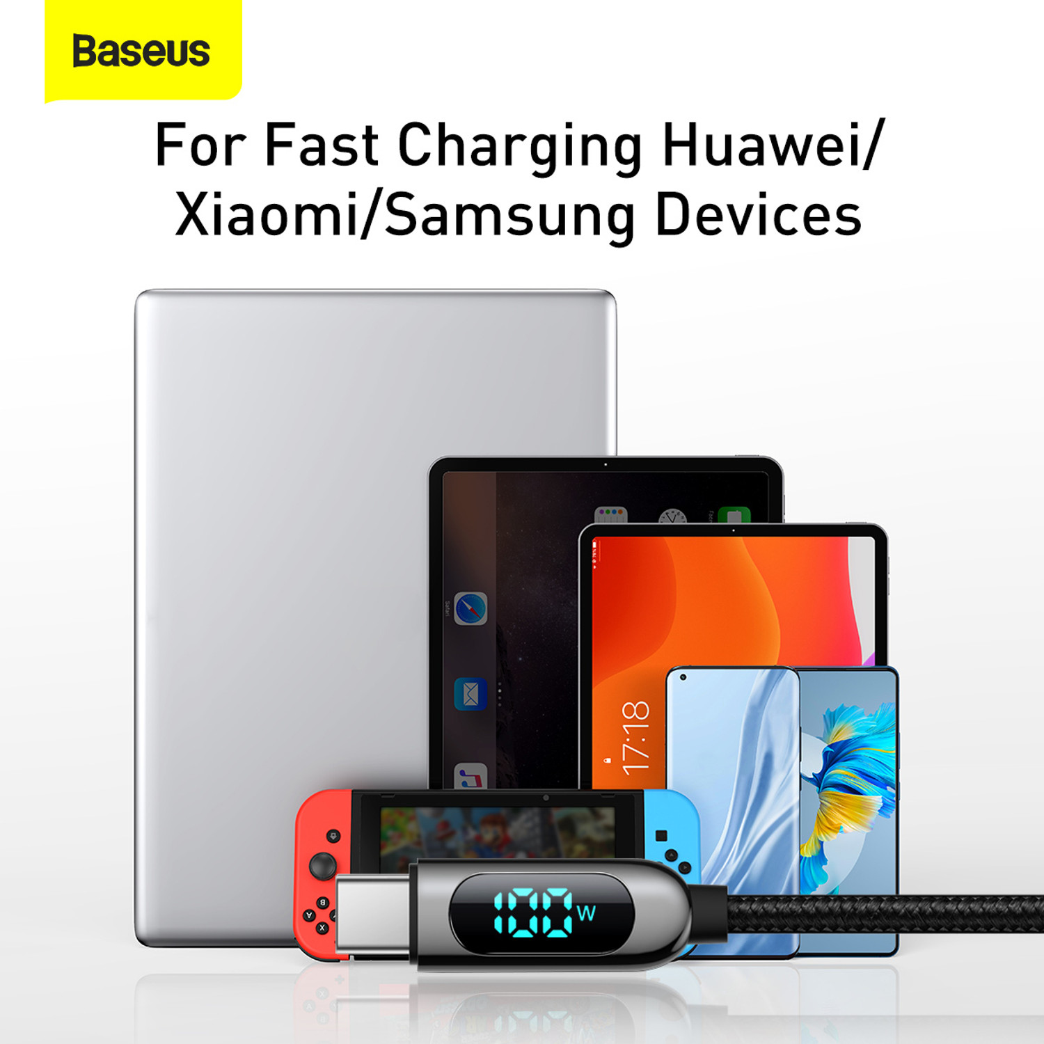 Image of Baseus Type C 1 m Display Fast Charging Data Cable 100W With Smart Indicator