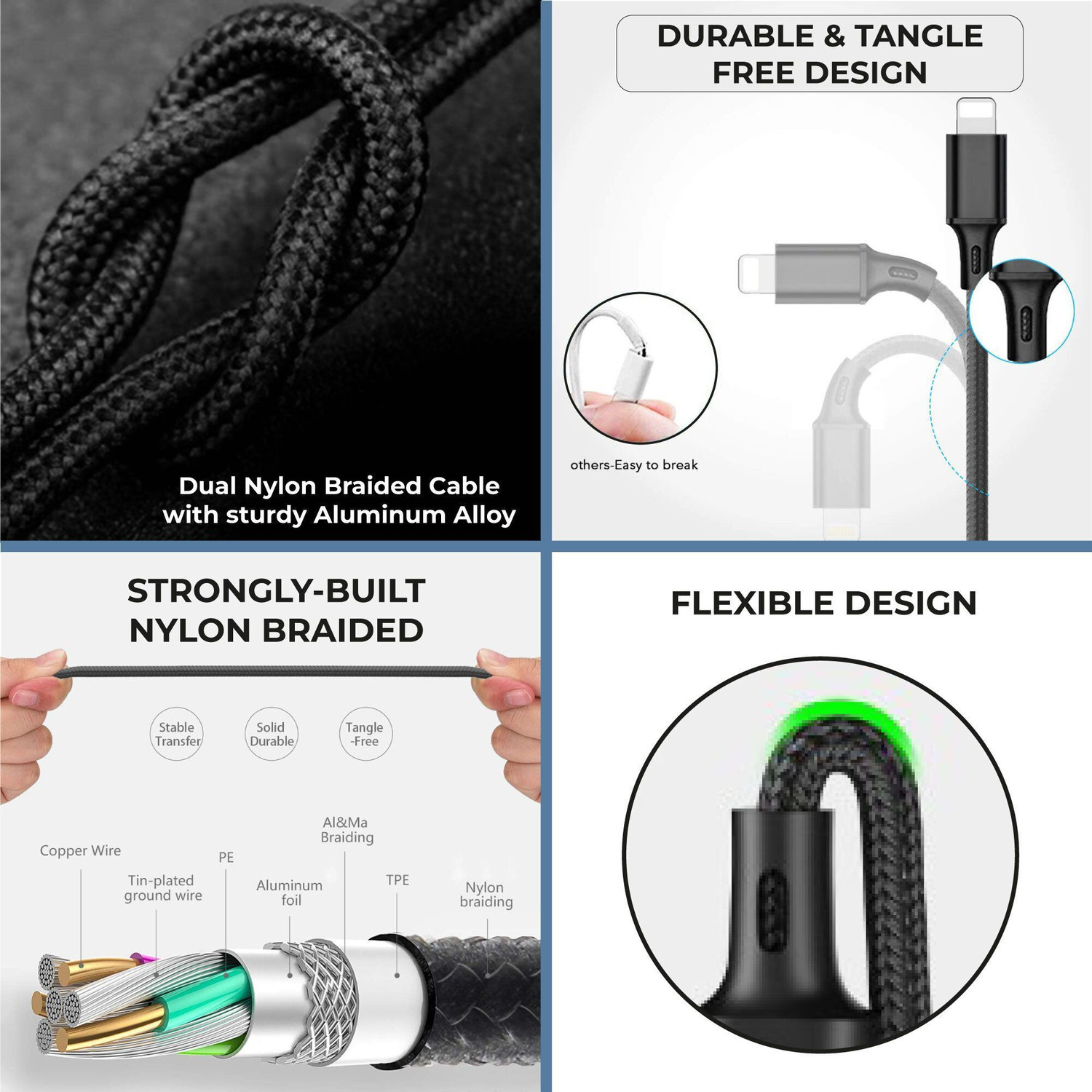 Image of Kratos Type C 2 A 1 m Nylon Braided Multi Charging Cable