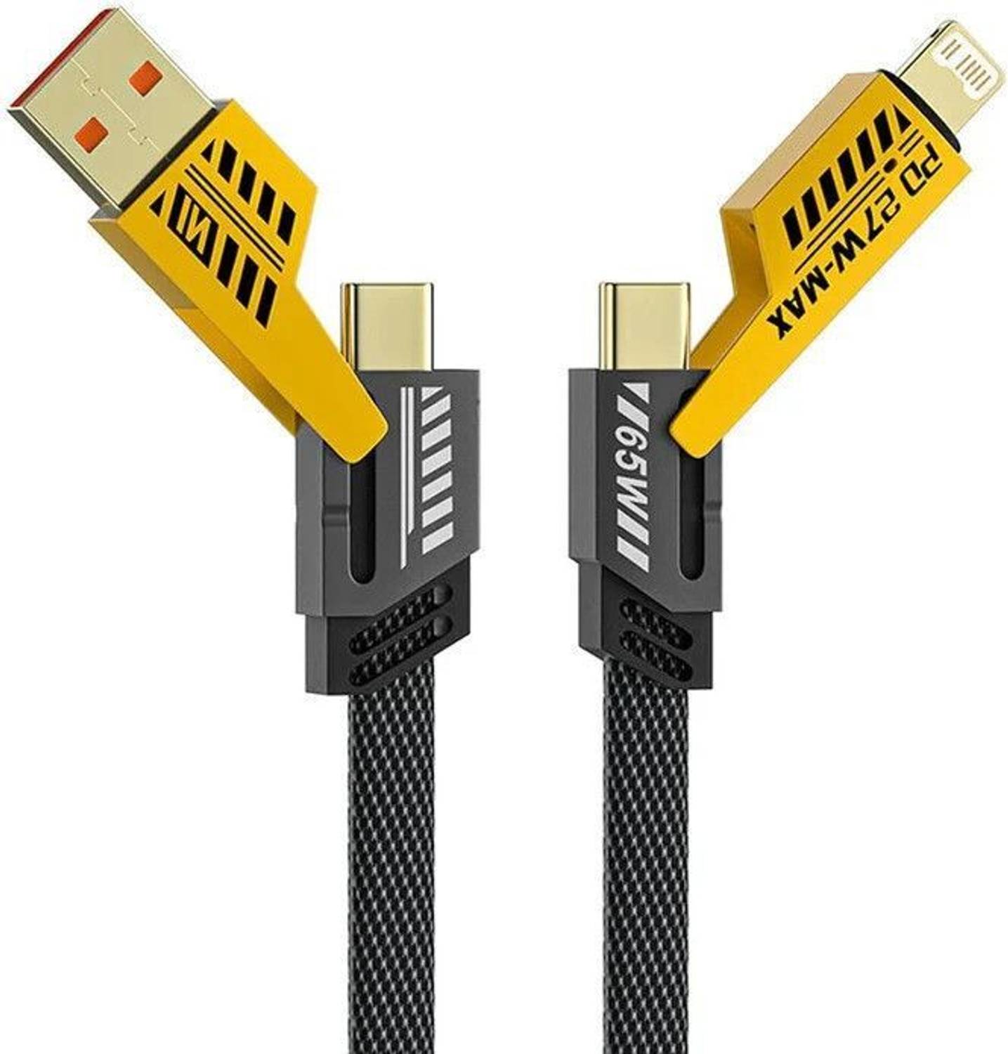 CABTRONICS Type C 8 A 1 m original Type C 8 A 1 m Braided Nylon 4 in 1 65W Fast Charging Cable Compatible for- & Android with MFI Certified (1 Meter) (Compatible with Apple & Android phones, Type C to C , Usb to Lightning, C to Lightning data cable, White, One Cable)