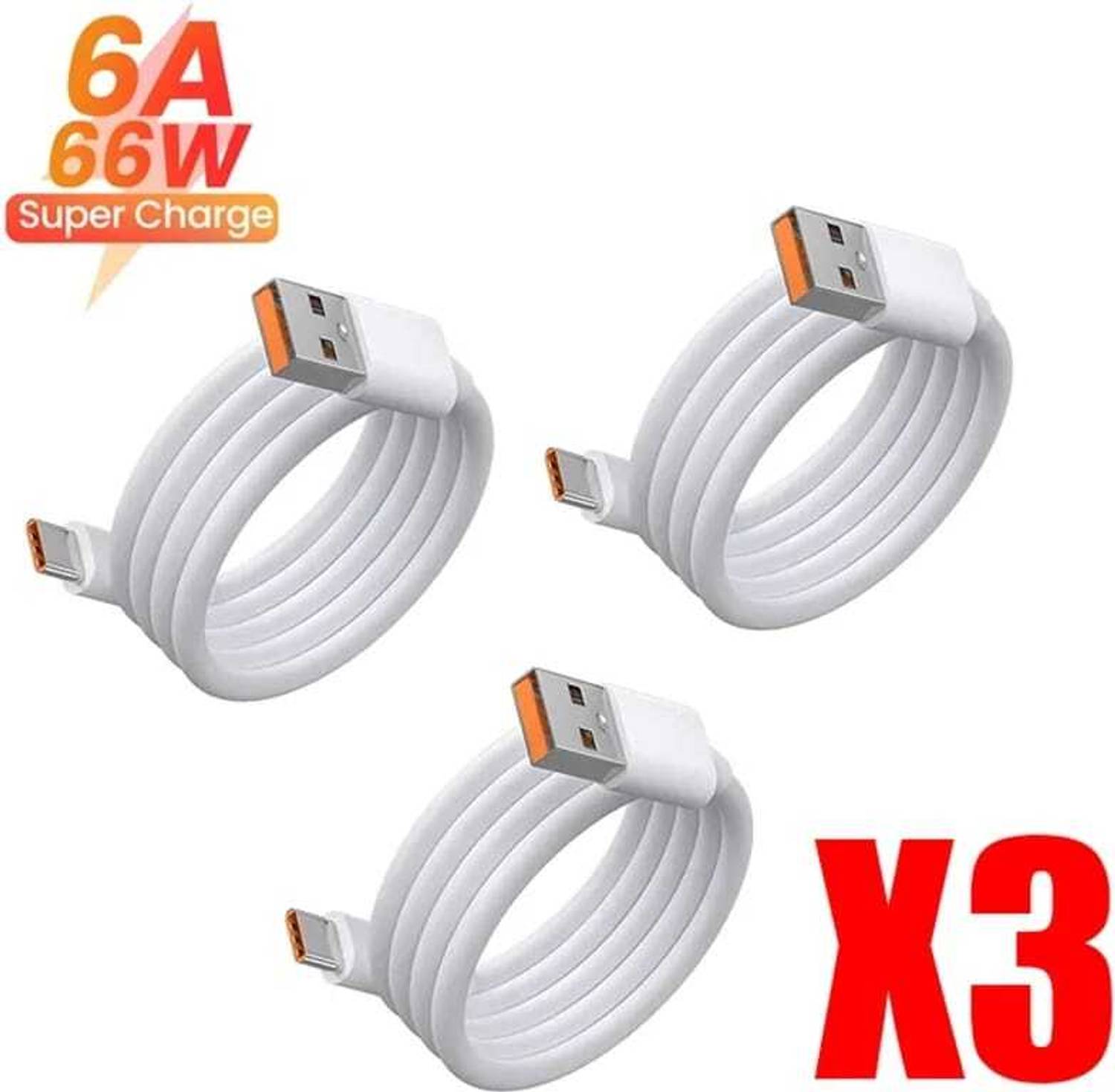 Cable Pro Type C 1000 m 3 Pcs Combo – 120W 6A Fast Charging USB to Type-C Cable | Sturdy Build & Quick Charge Support
